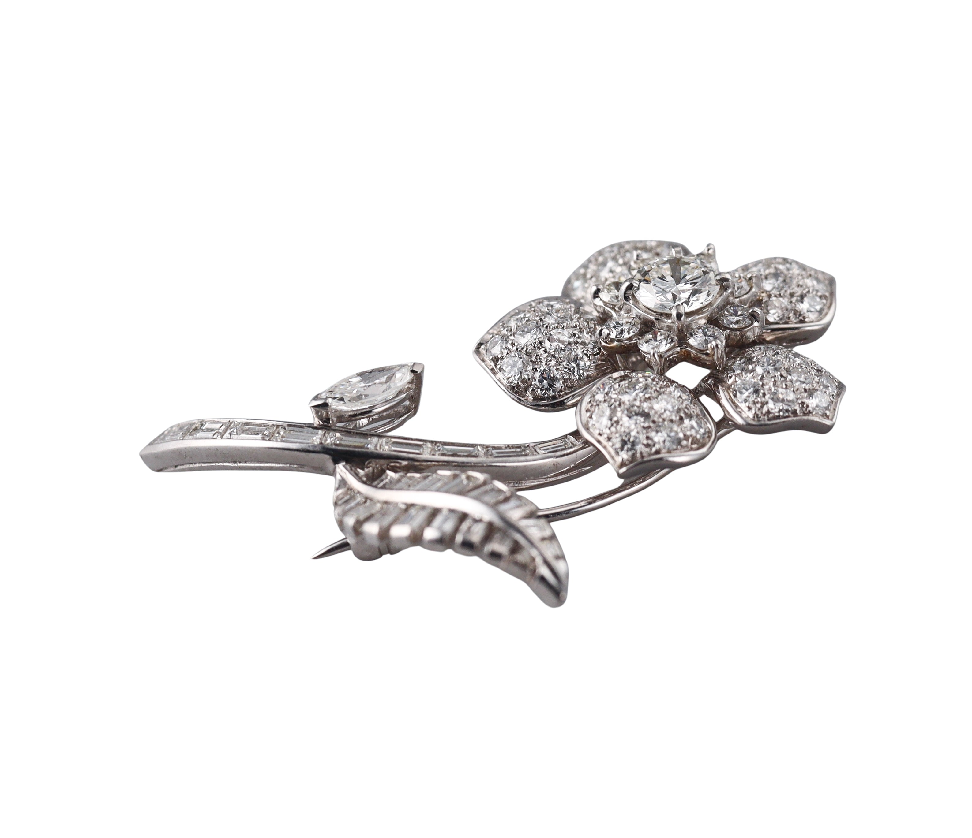 Tiffany & Co Platinum Diamond Flower Brooch Pin