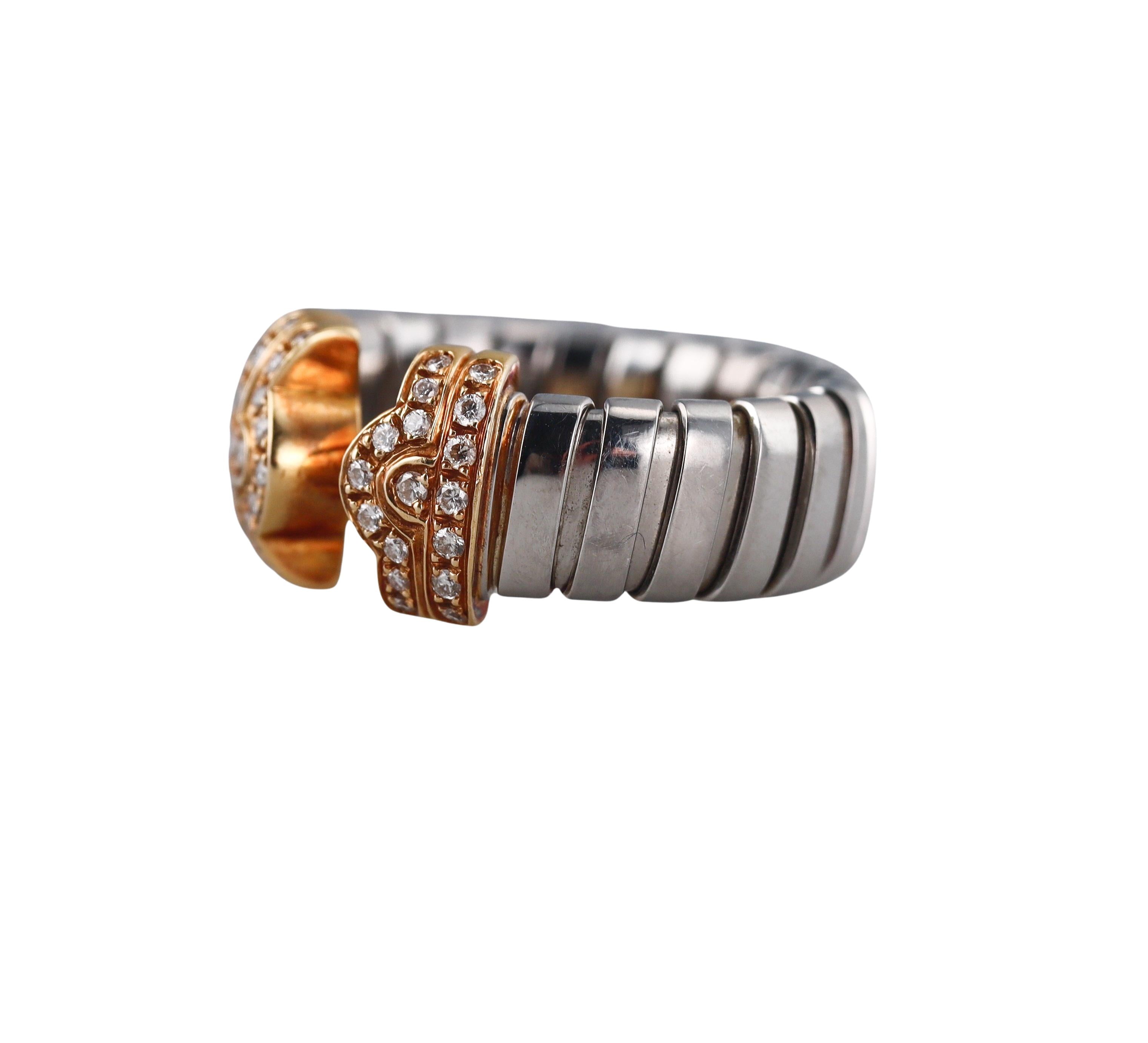 Bulgari Tobugas Gold and Steel Diamond Cuff Ring