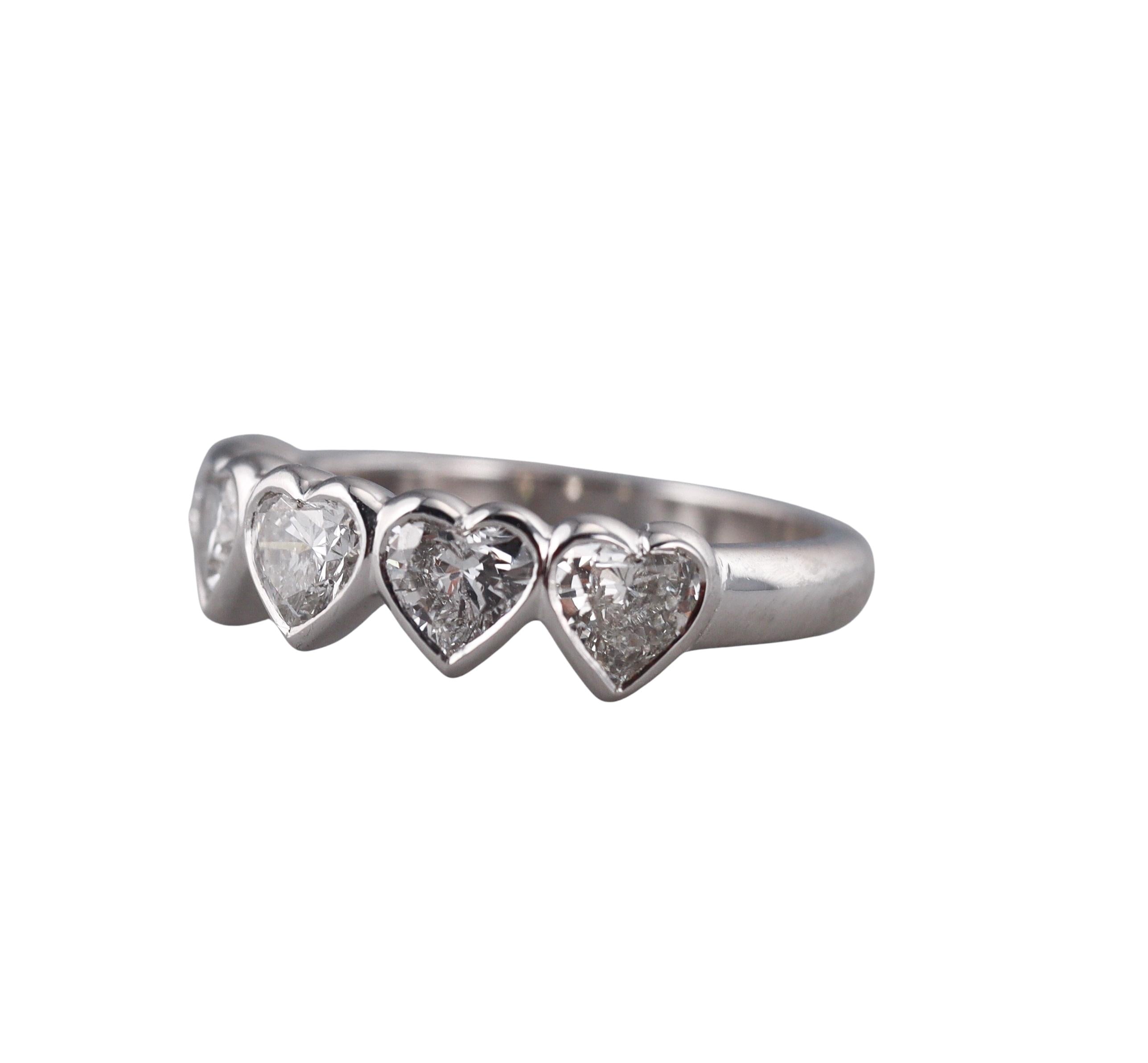 Platinum Heart Diamond Wedding Half Band Ring