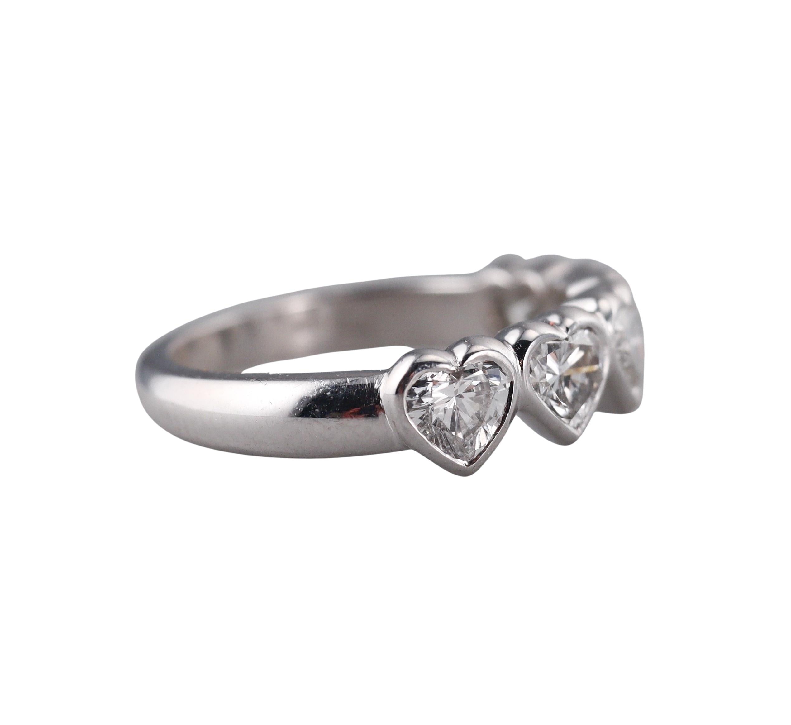 Platinum Heart Diamond Wedding Half Band Ring