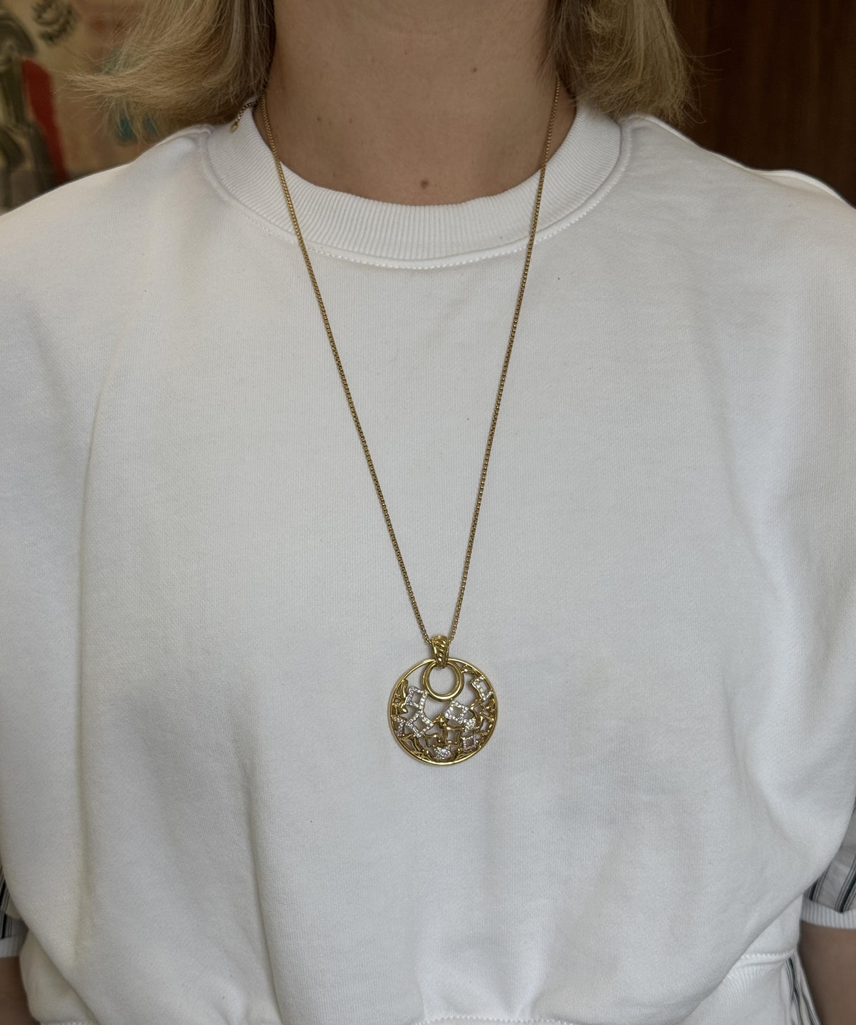 David Yurman Quatrefoil Diamond Gold Pendant Necklace