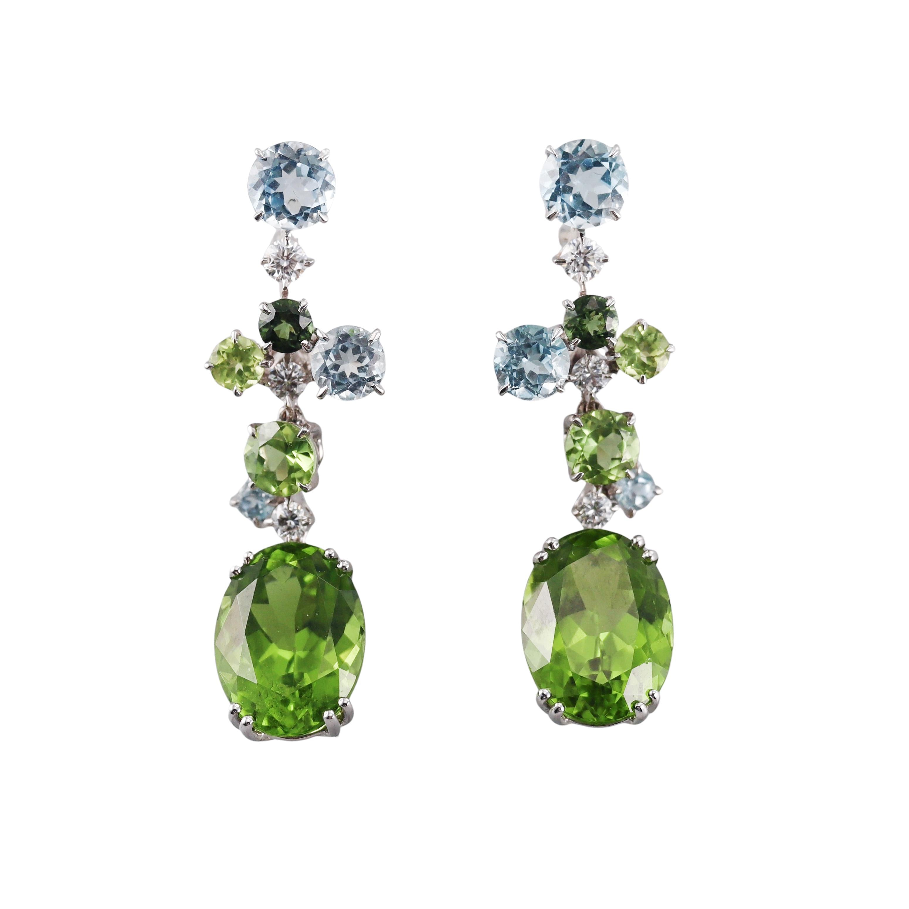 Sidney Garber Peridot Blue Topaz Diamond Gold Earrings