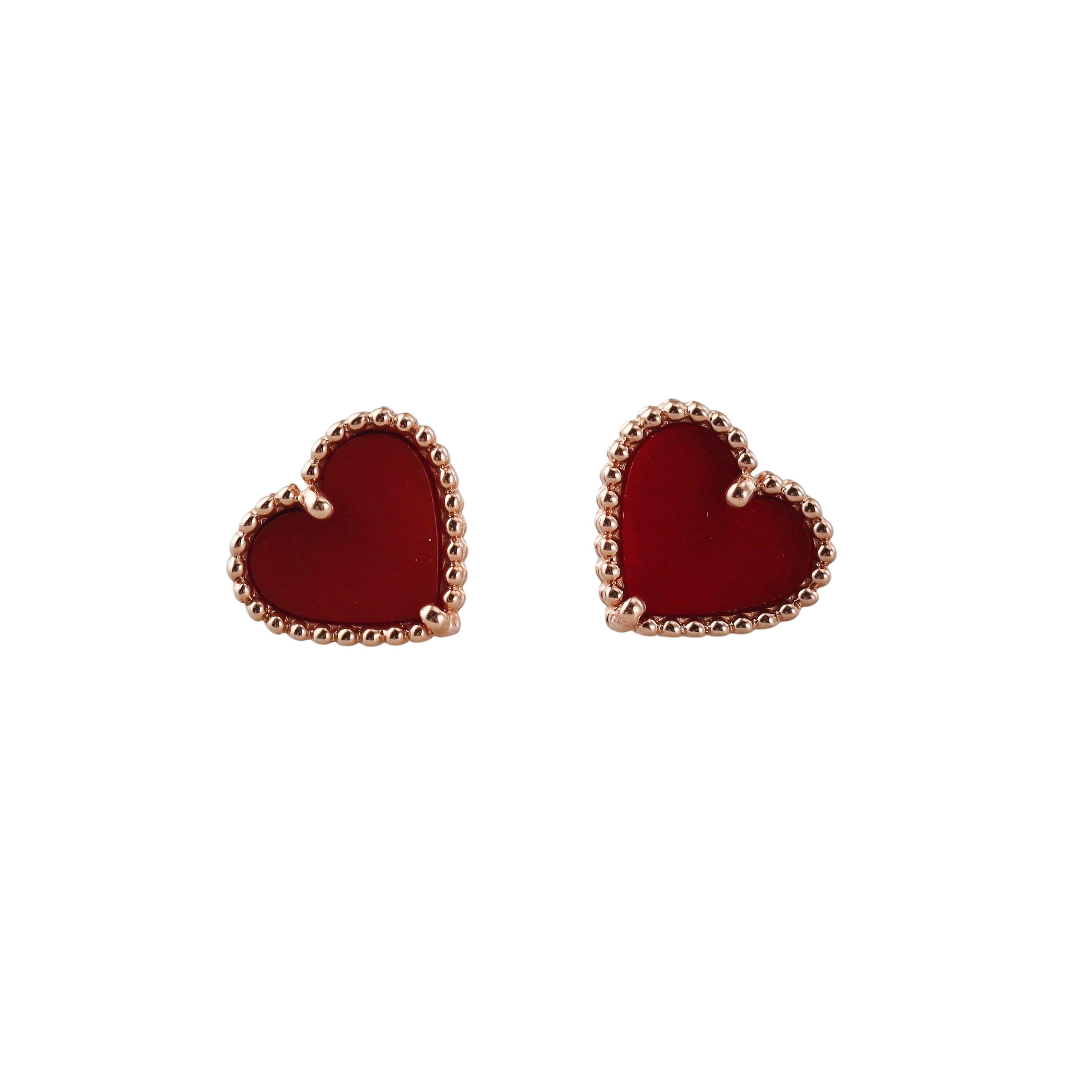 Van Cleef & Arpels Sweet Alhambra Carnelian Rose Gold Heart Earrings