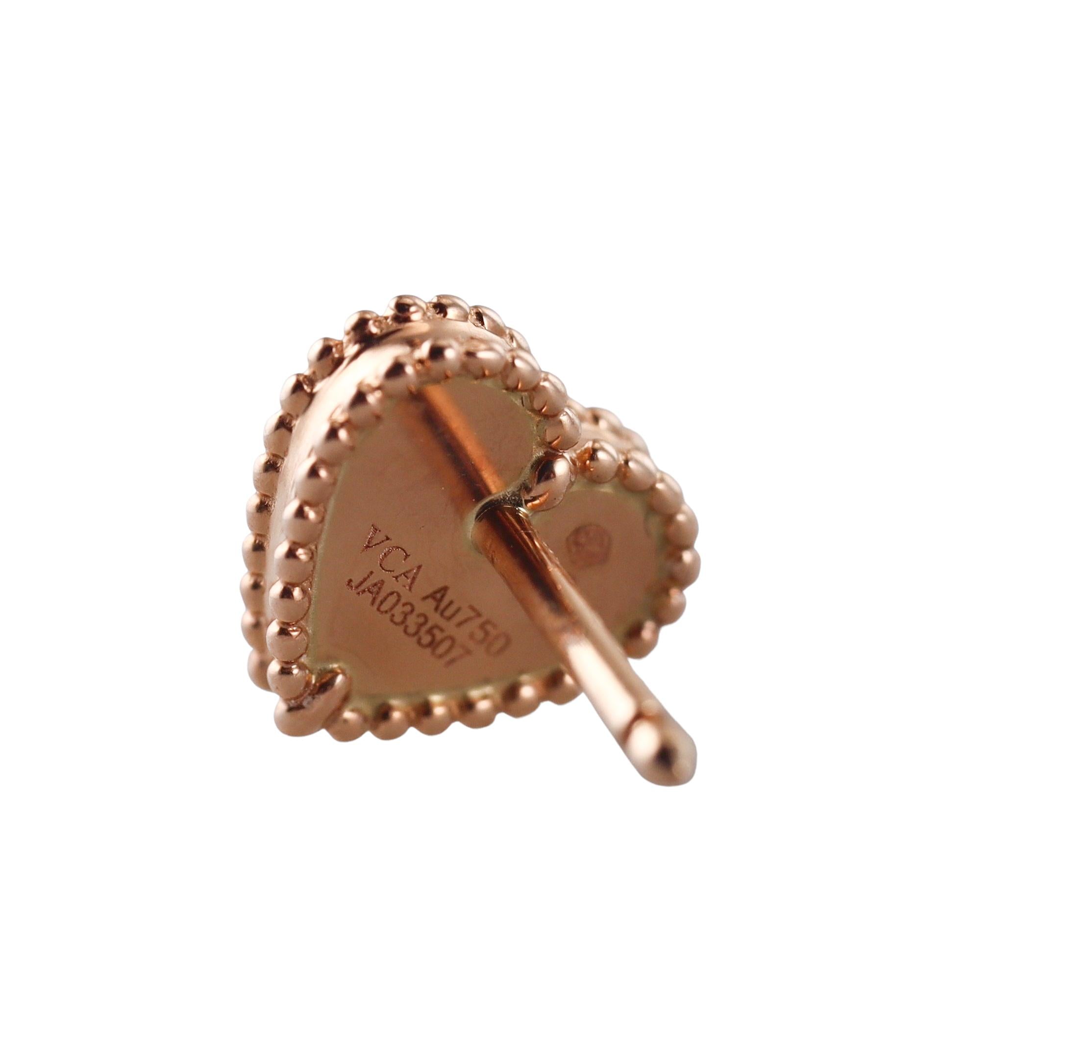 Van Cleef & Arpels Sweet Alhambra Carnelian Rose Gold Heart Earrings