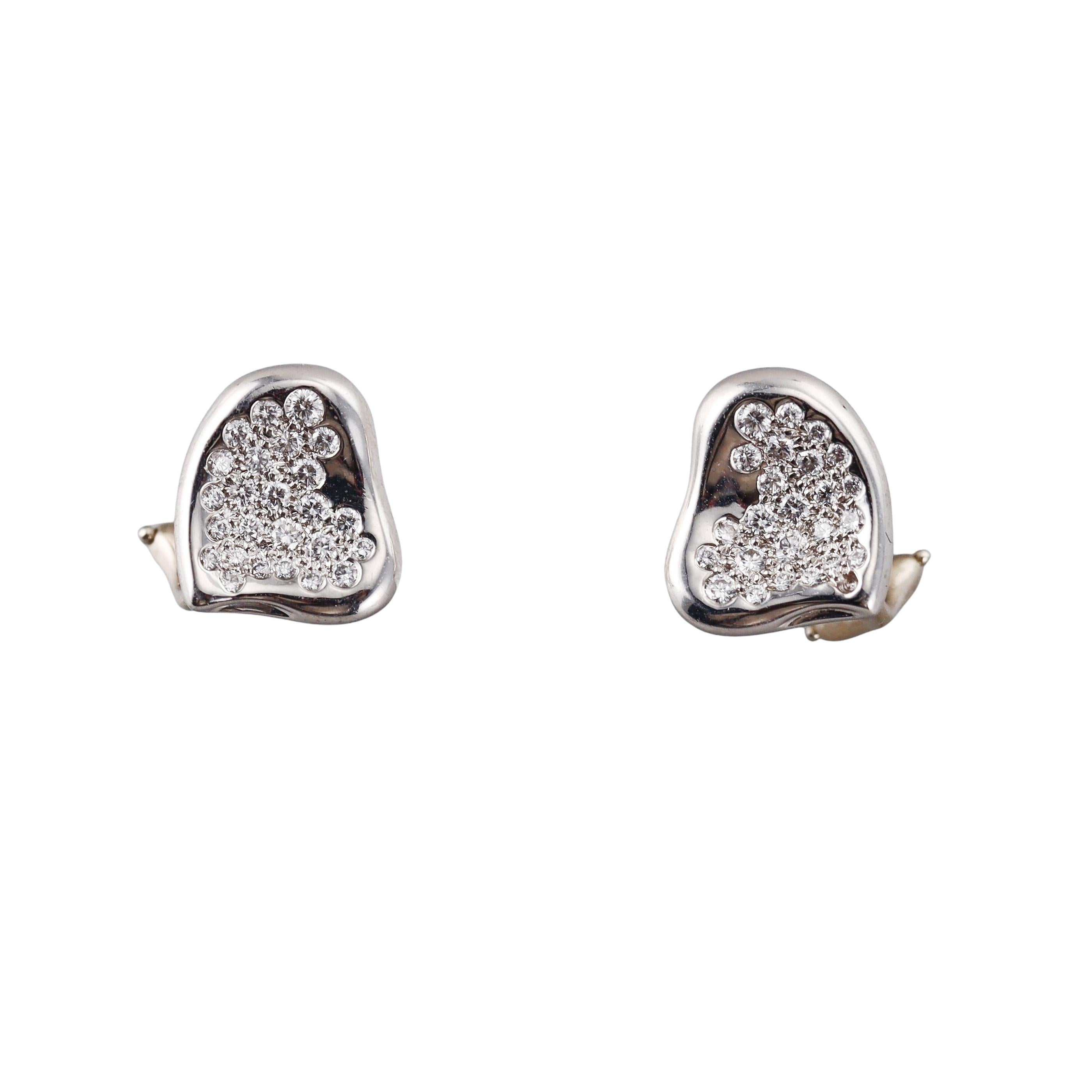 Tiffany & Co Elsa Peretti Open Heart Diamond Platinum Earrings