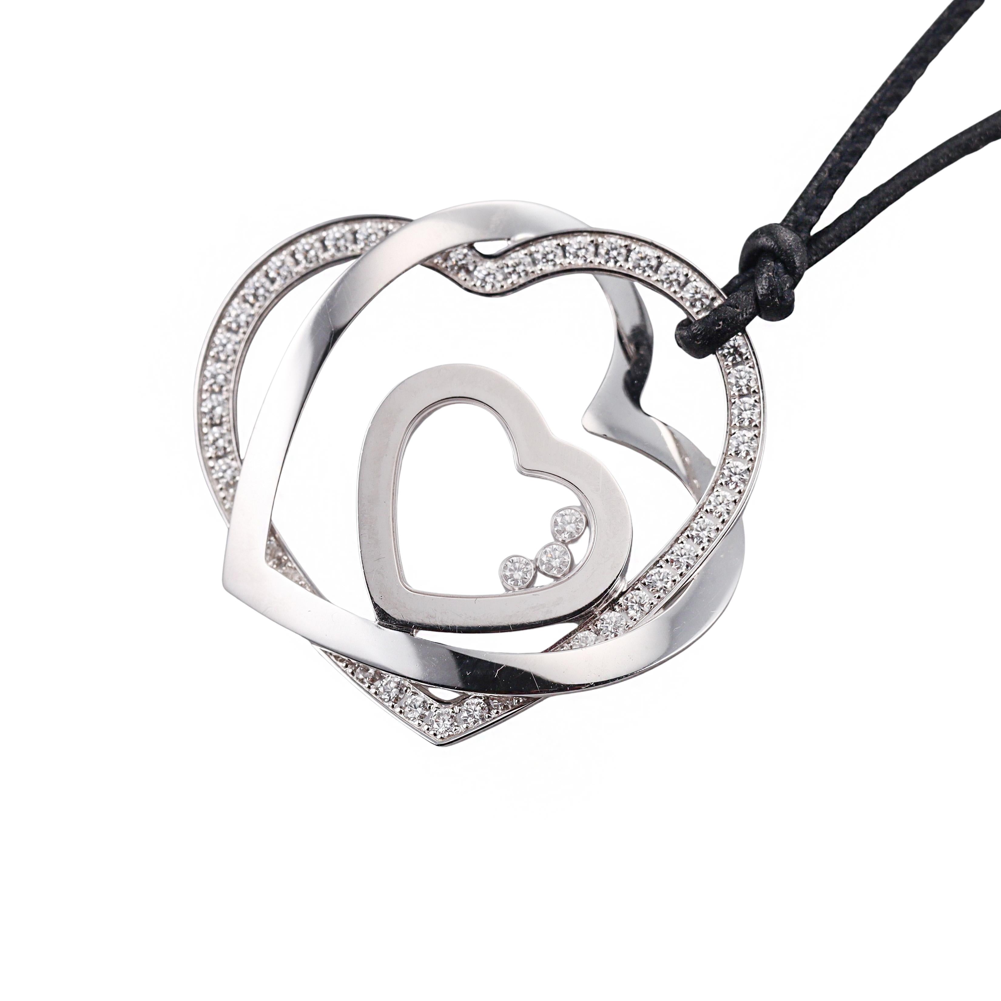 Chopard Happy Hearts Diamond Gold Pendant Cord Necklace 796881-1001