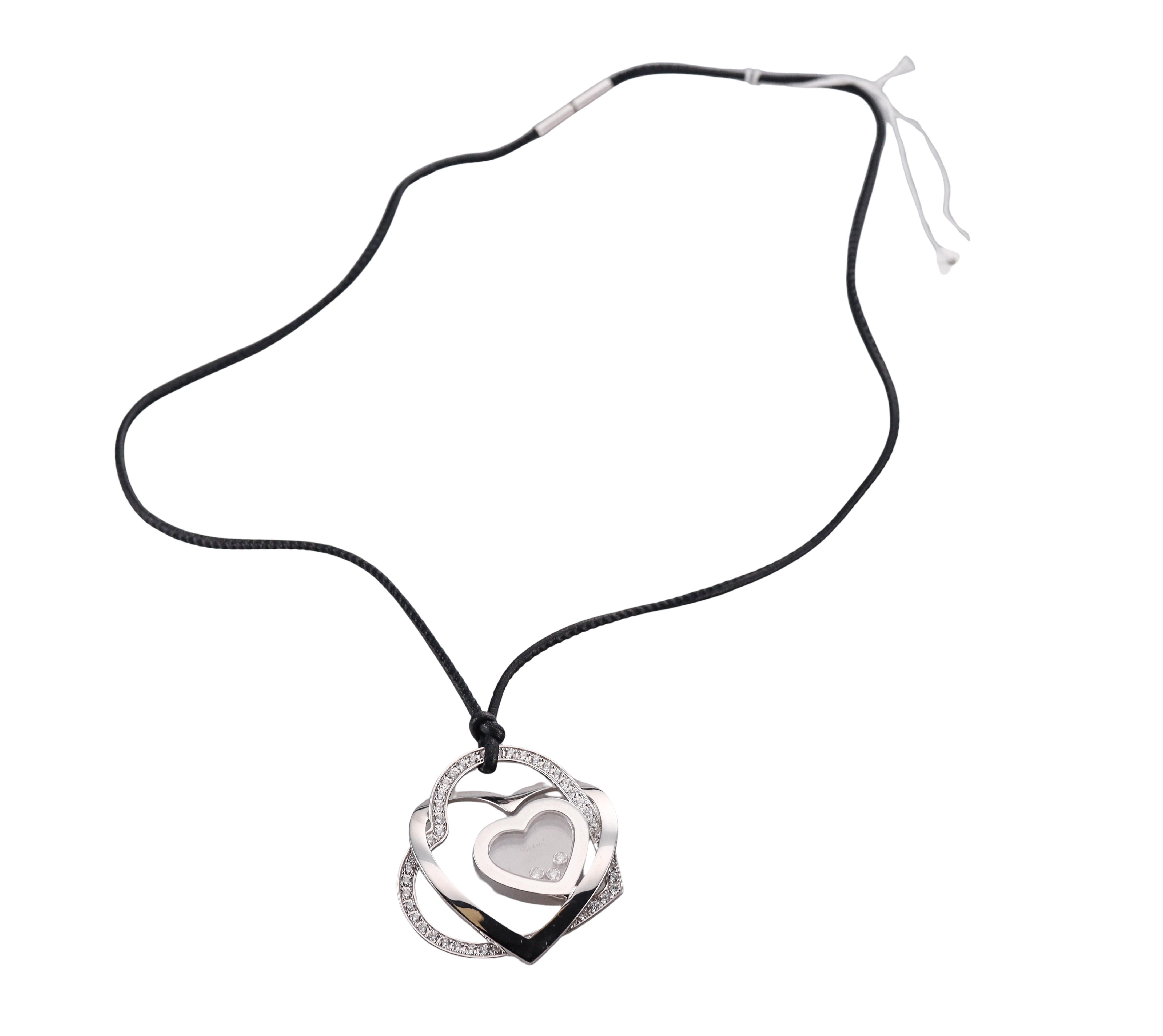 Chopard Happy Hearts Diamond Gold Pendant Cord Necklace 796881-1001