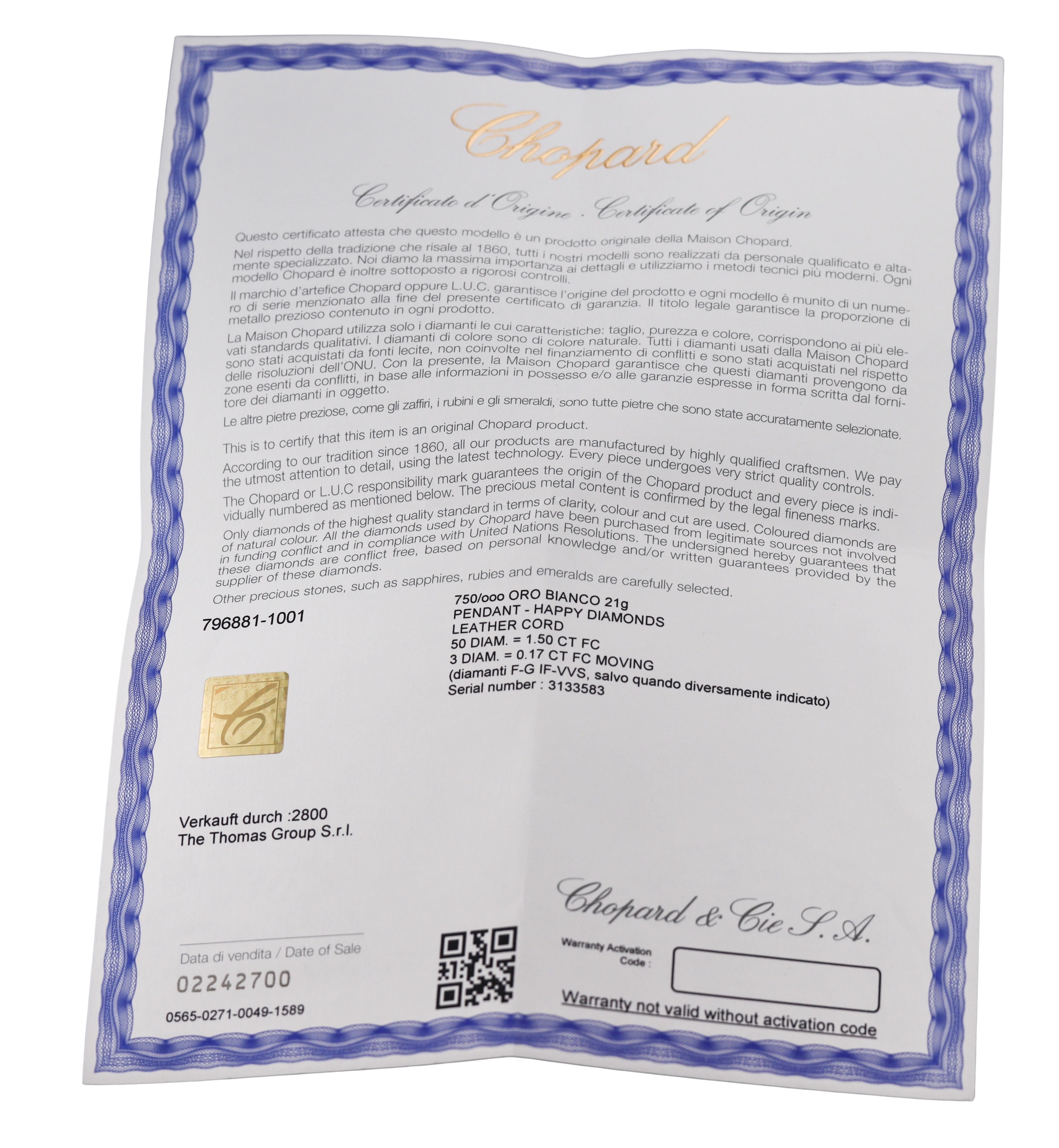 Chopard Happy Hearts Diamond Gold Pendant Cord Necklace 796881-1001