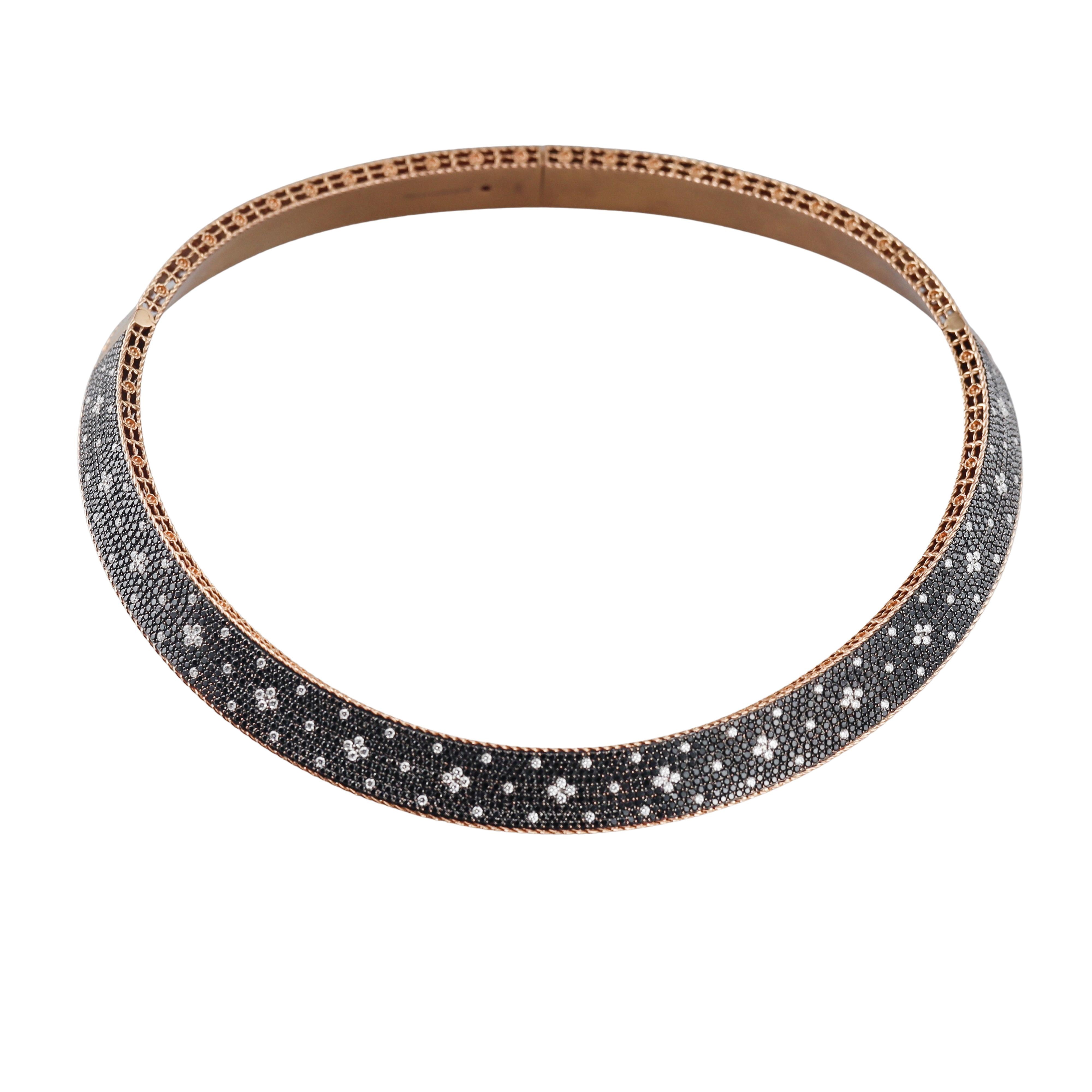 Roberto Coin Venetian Princess Black & White Diamond Rose Gold Collar Necklace