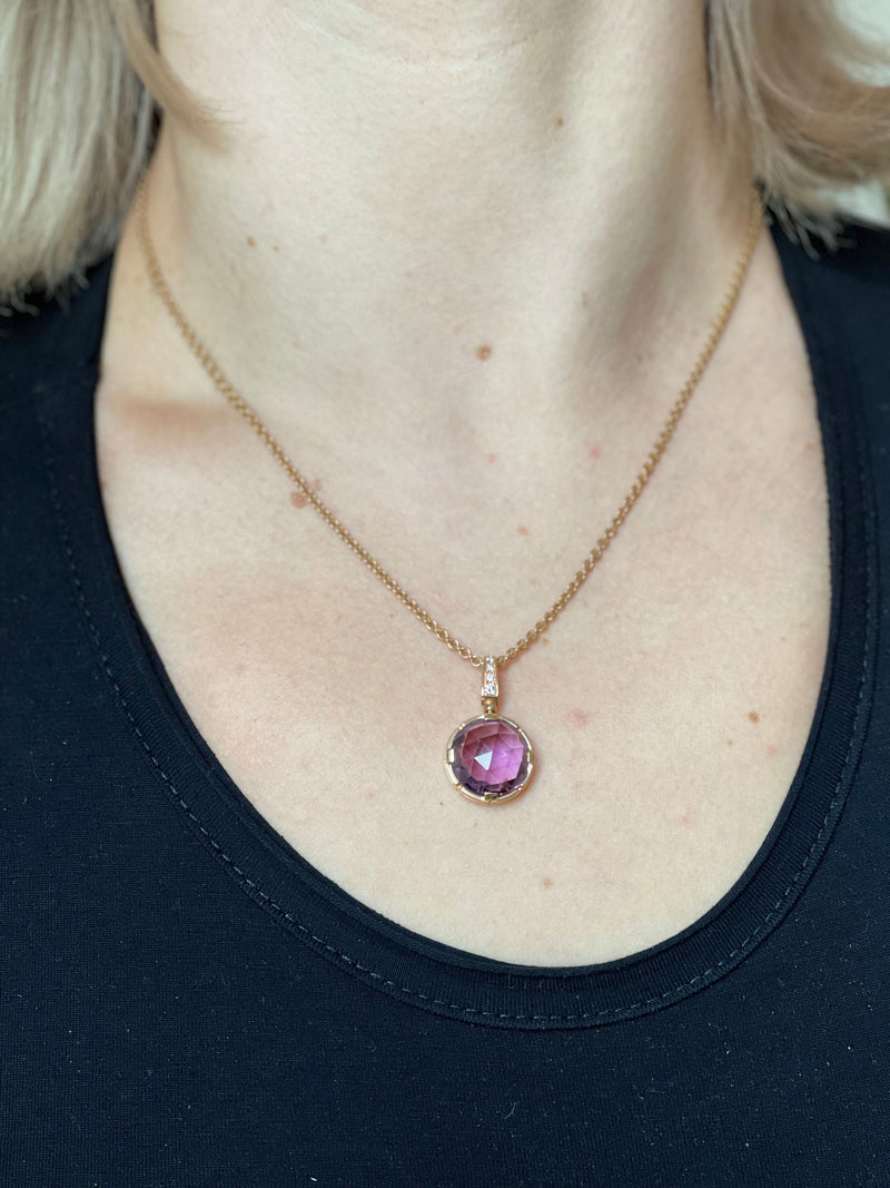 Bulgari Parentesi Amethyst Diamond Rose Gold Pendant Necklace