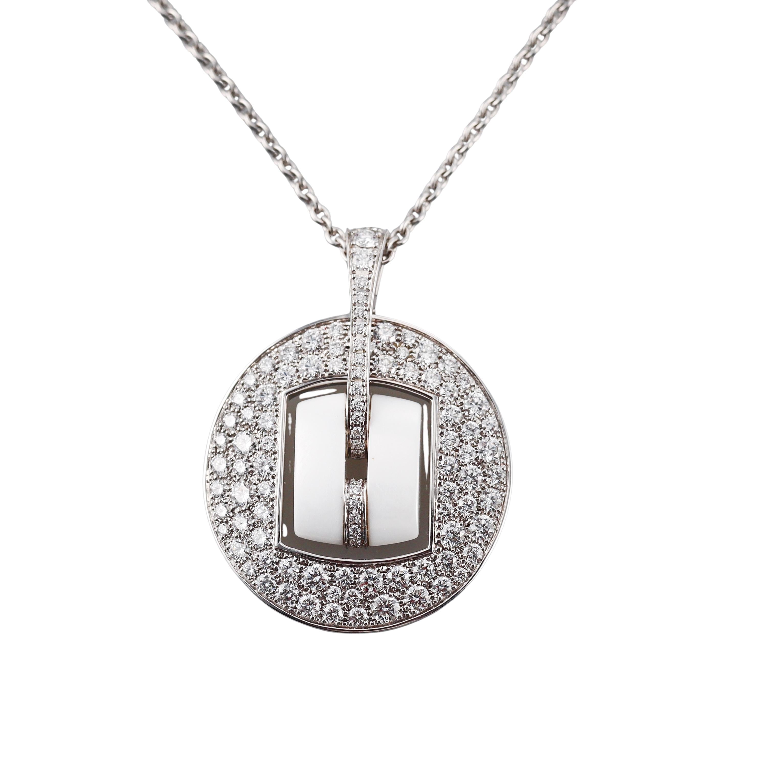 Chanel Ultra White Enamel Diamond Gold Pendant Necklace