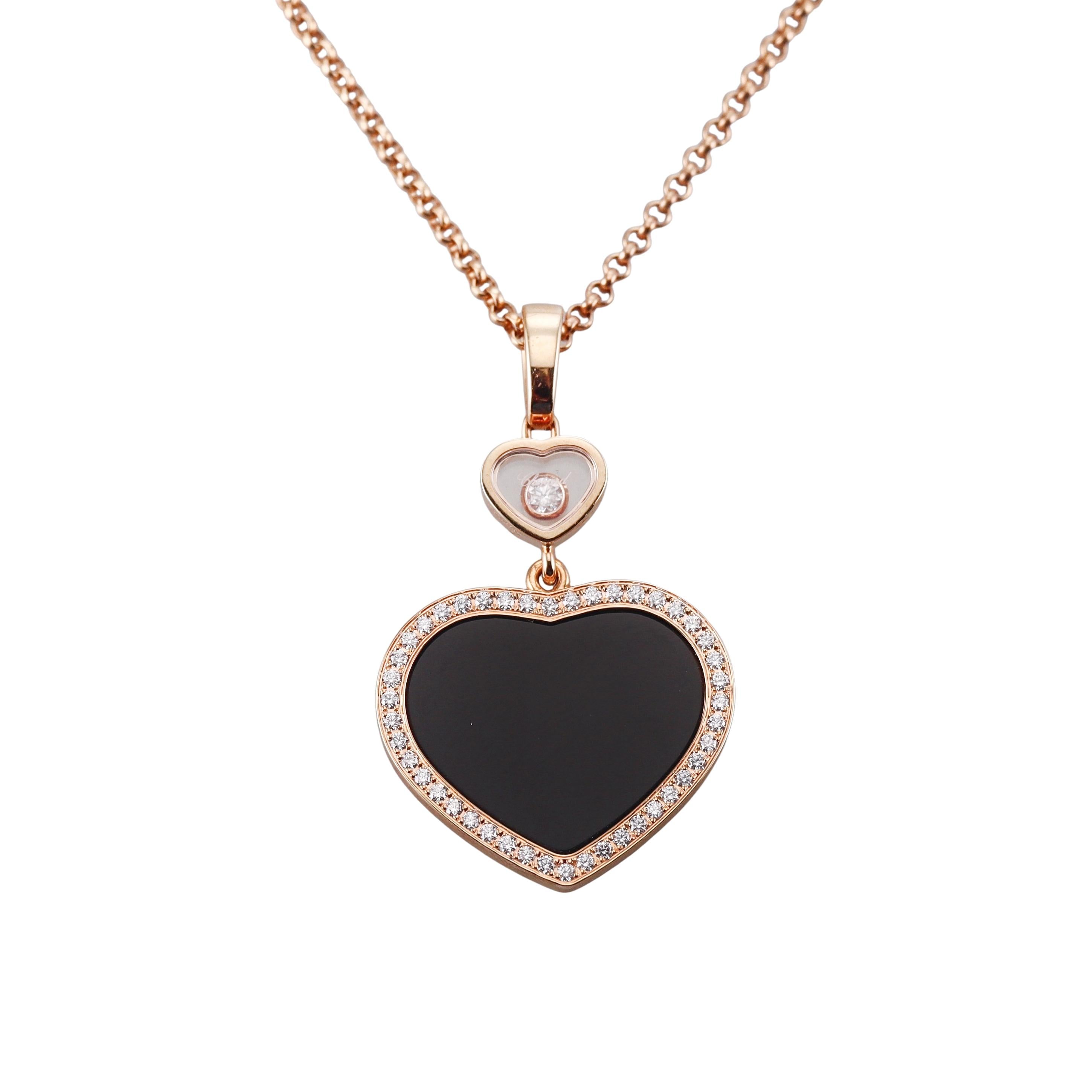 Chopard Happy Hearts Onyx Diamond Gold Pendant Necklace 79A074-5201