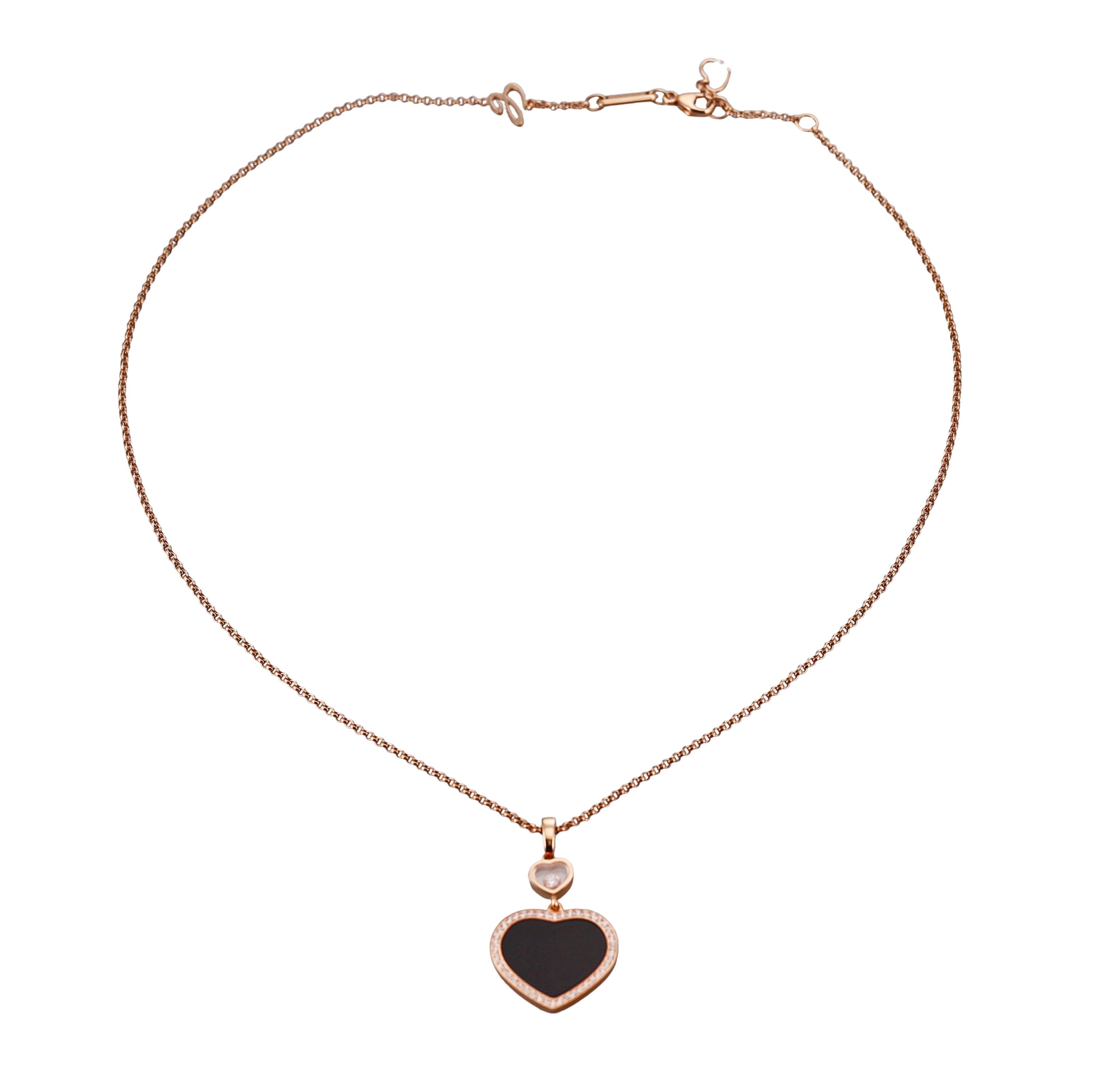 Chopard Happy Hearts Onyx Diamond Gold Pendant Necklace 79A074-5201