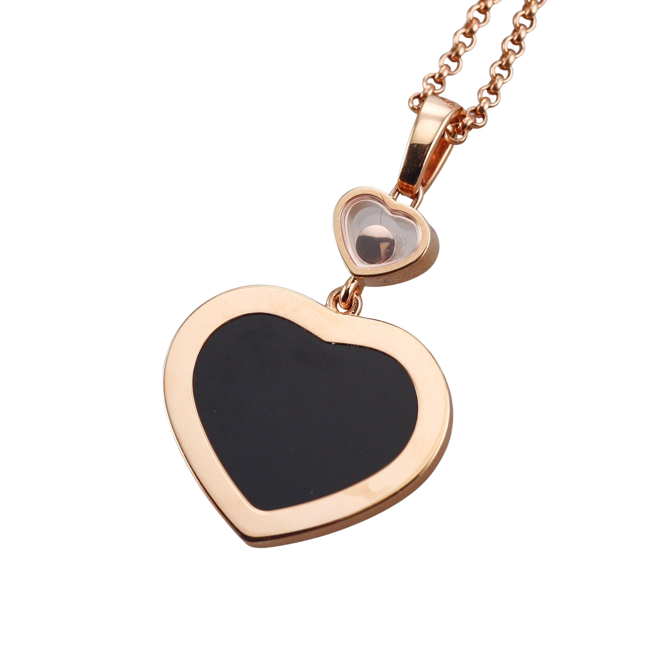 Chopard Happy Hearts Onyx Diamond Gold Pendant Necklace 79A074-5201