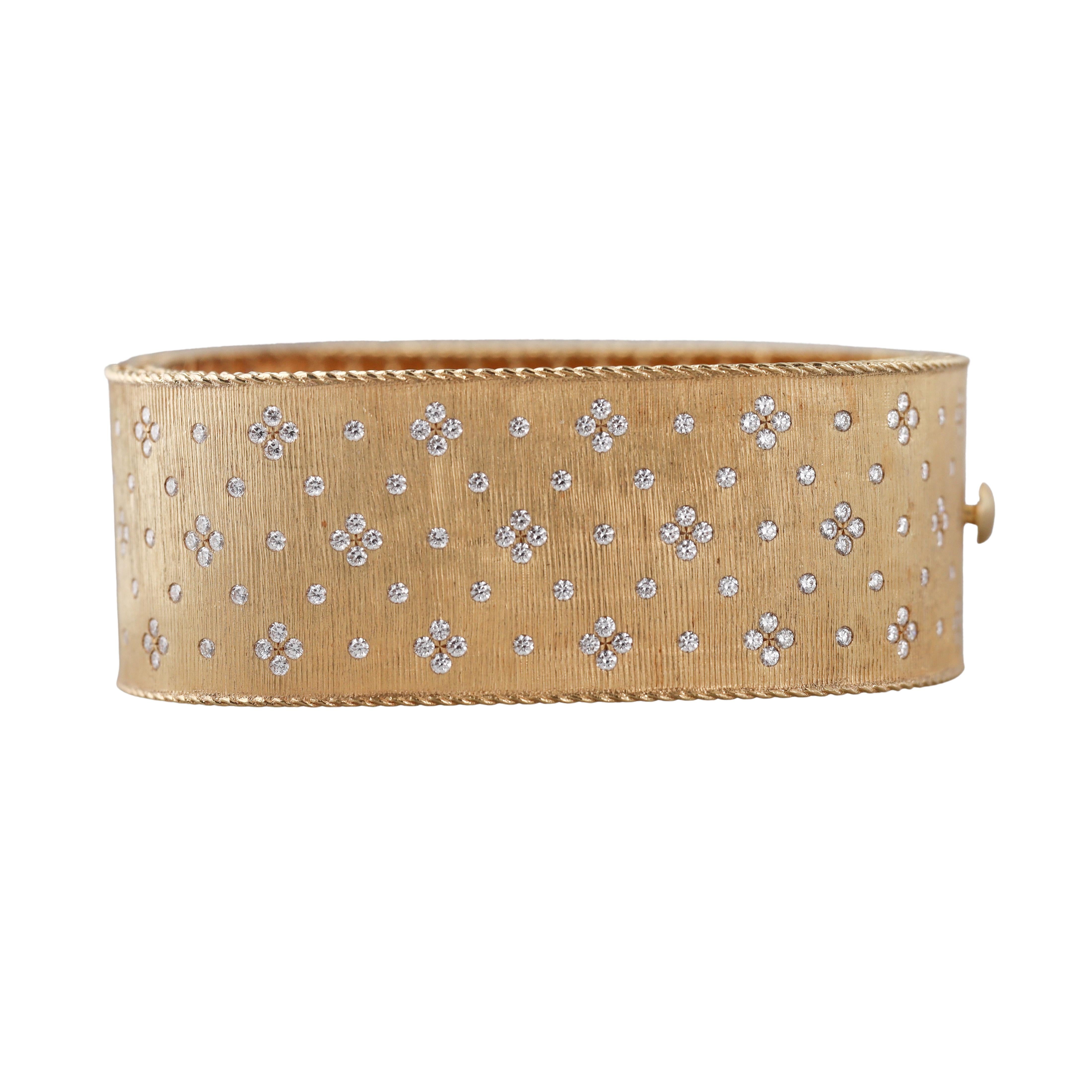 Roberto Coin Princess Diamond Yellow Gold Wide Bangle Bracelet