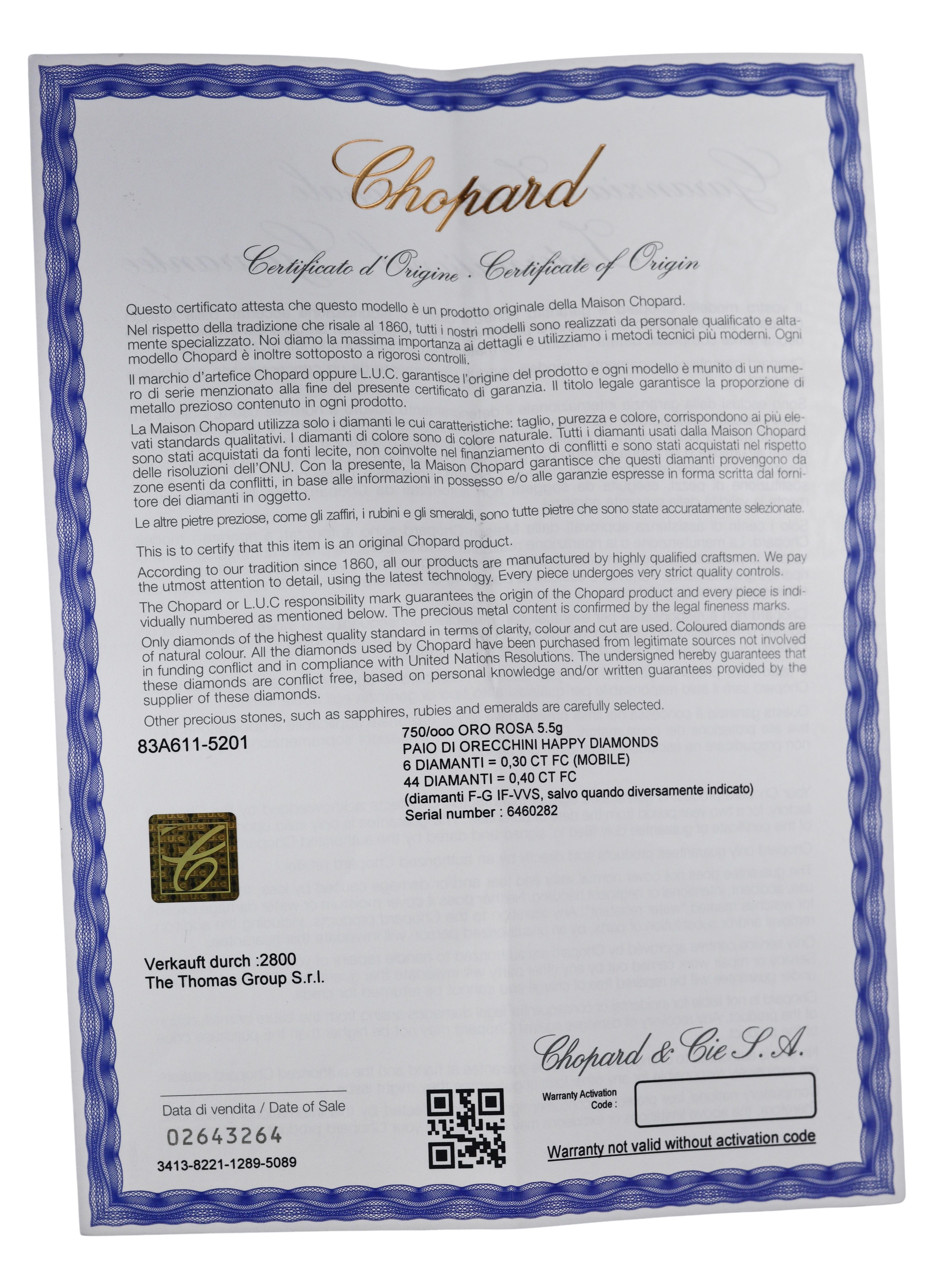 Chopard Happy Hearts Diamond Gold Earrings 83A611-5201