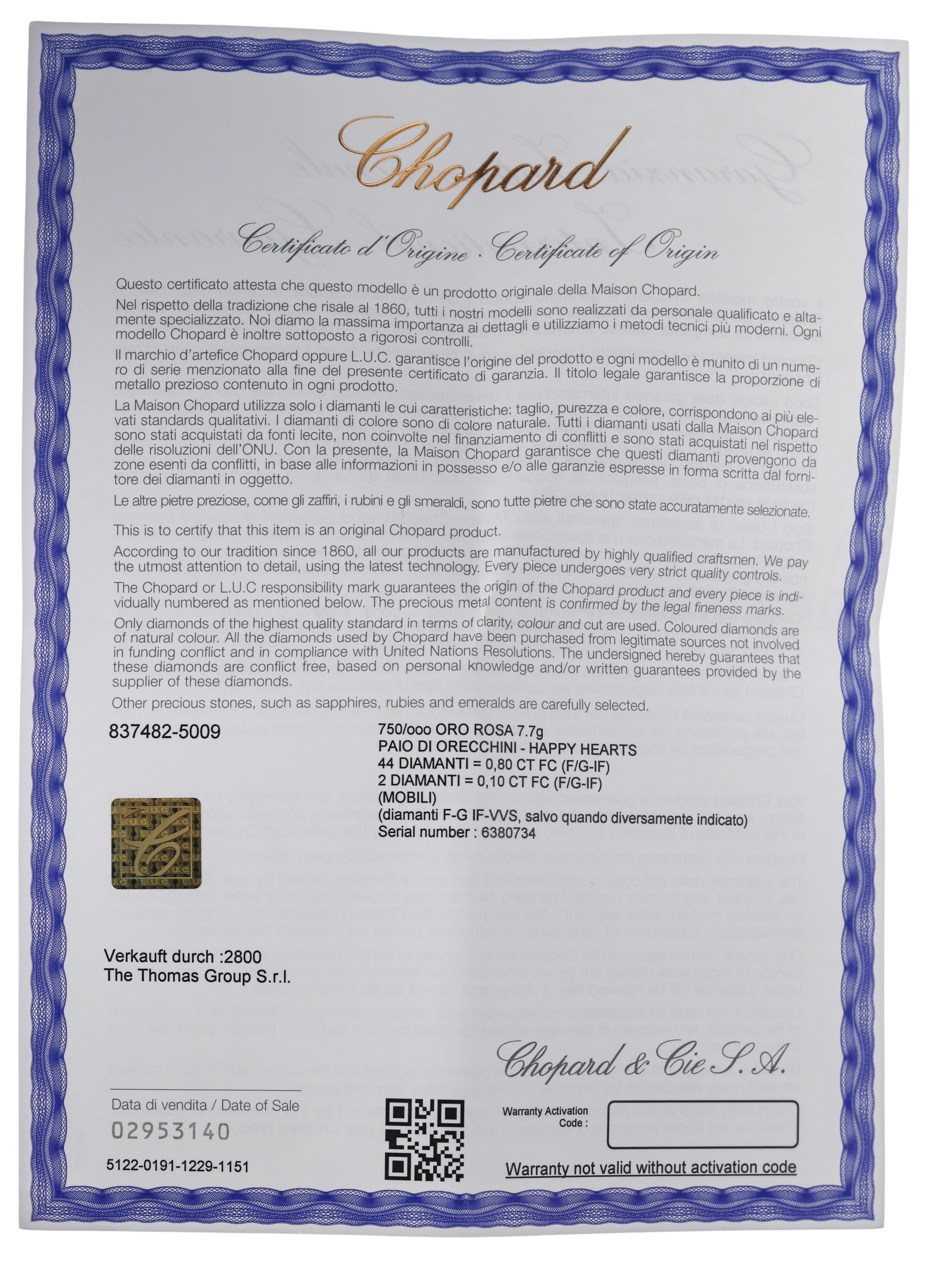 Chopard Happy Hearts Diamond Gold Earrings 837482-5009