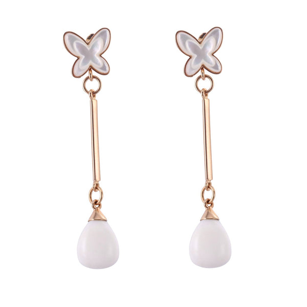 Mimi Milano Gold White Agate Mother of Pearl Drop Earrings