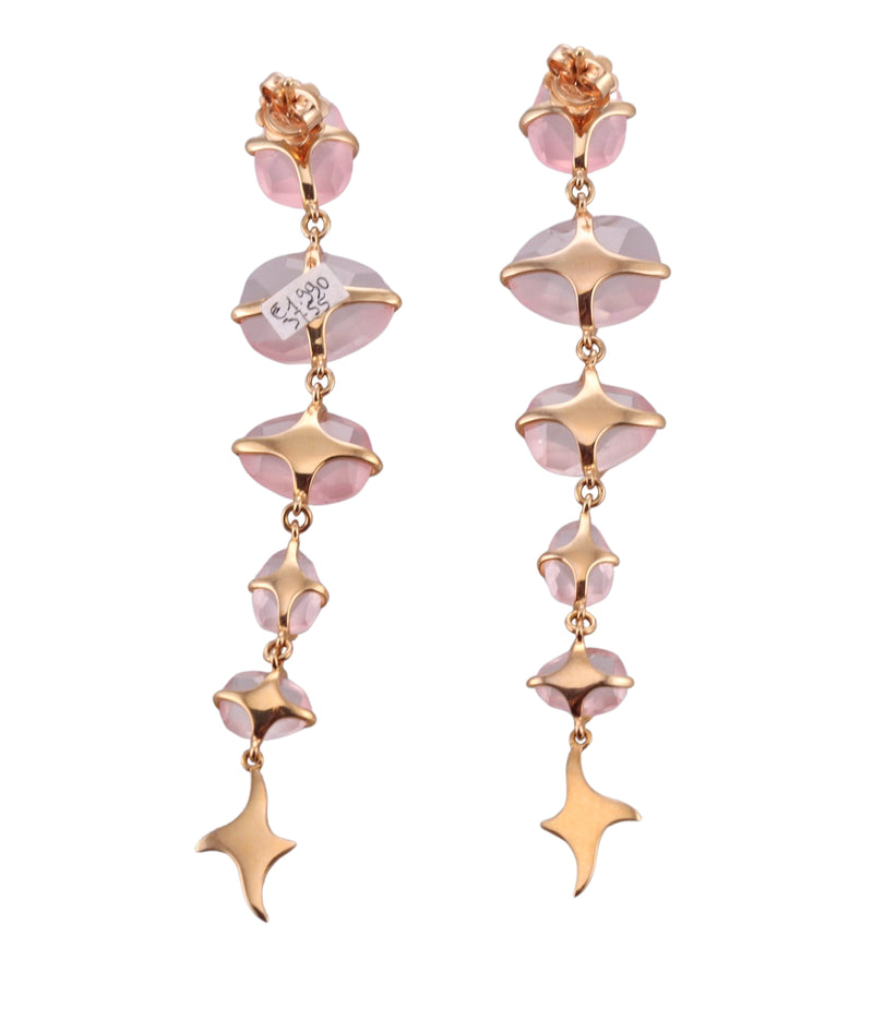 Mimi Milano Gold Rose Quartz Long Drop Earrings