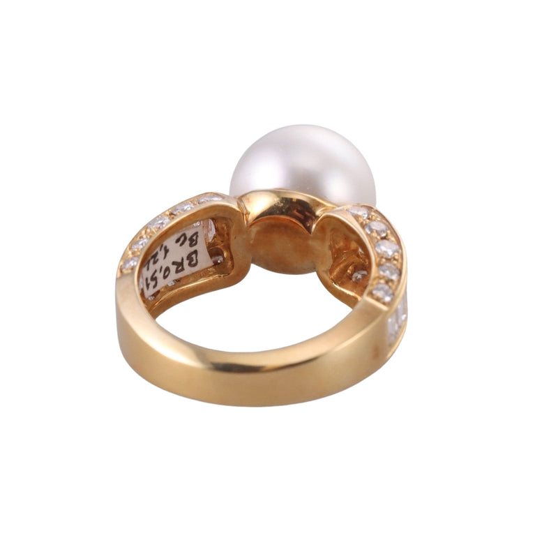Italian Modern Gold Diamond South Sea Pearl Ring