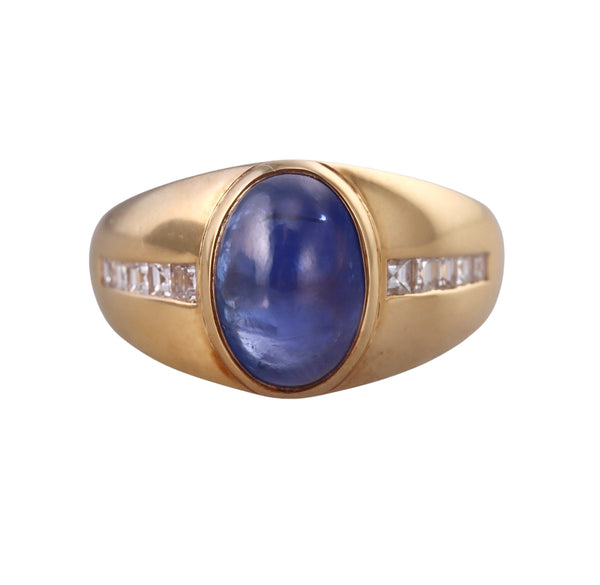Italian Modern Gold Sapphire Diamond Gypsy Ring