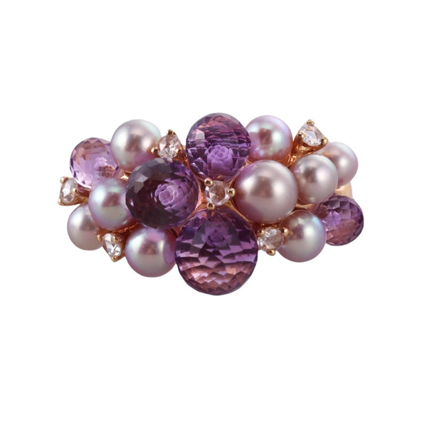 Mimi Milano Gold Amethyst Pearl White Sapphire Cocktail Ring