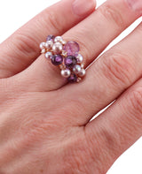 Mimi Milano Gold Amethyst Pearl White Sapphire Cocktail Ring