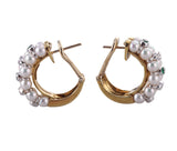 Italian Mikawa for Damiani Gold Diamond Emerald Pearl Hoop Earrings