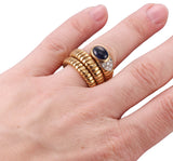 Gold 2.70ct Sapphire Diamond Tubogas Wrap Ring