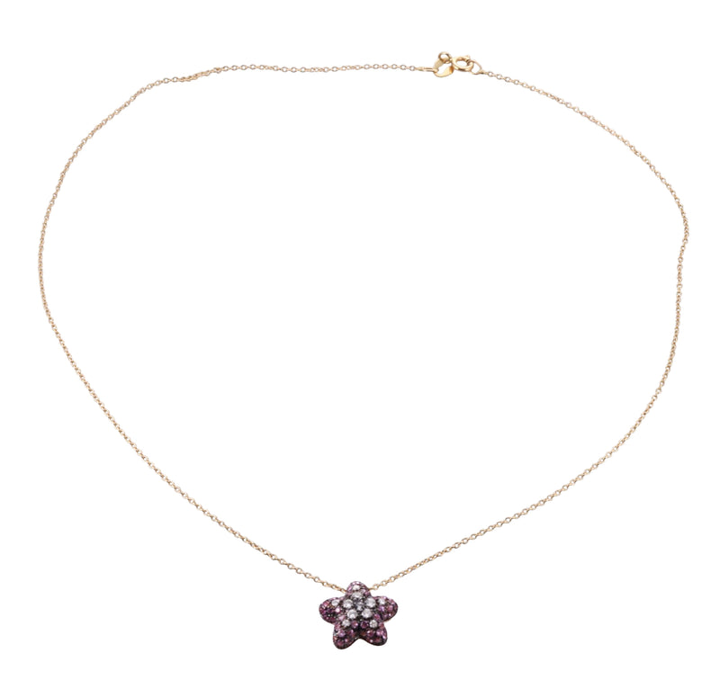 Valente Gold Diamond Pink Sapphire Star Pendant Necklace