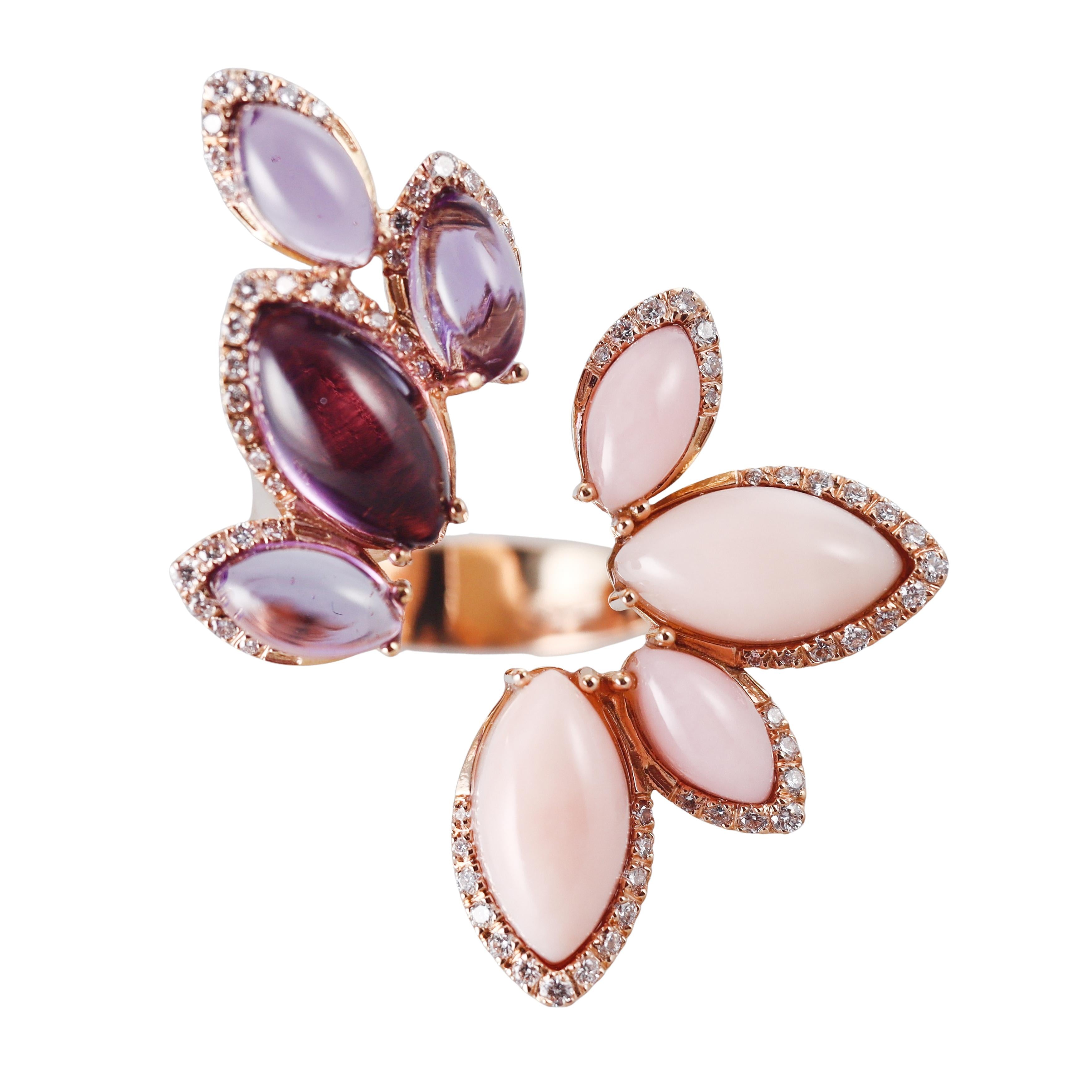 Tavanti 18k Gold Diamond Amethyst Pink Opal Ring