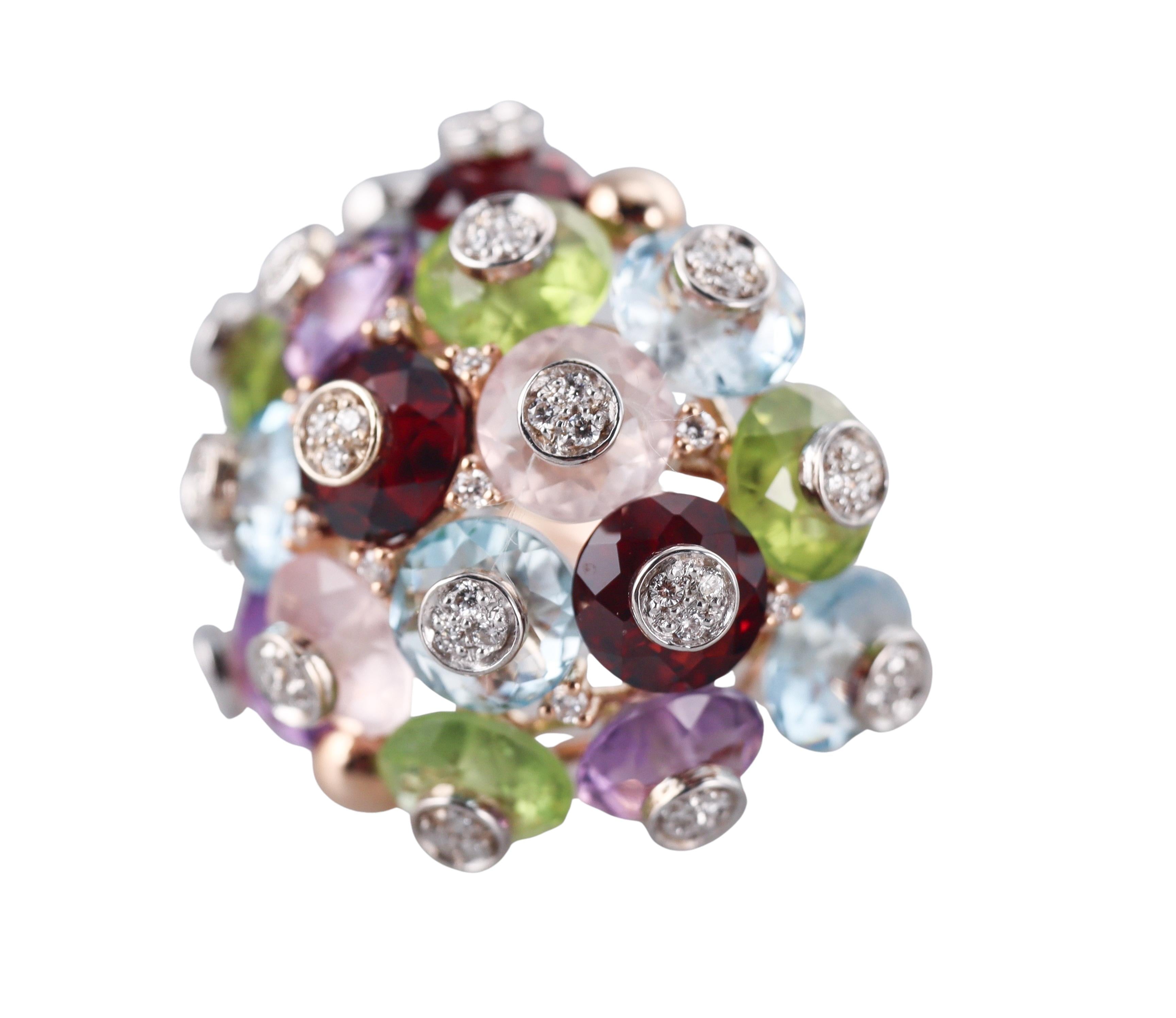 Tavanti 18k Gold Diamond Amethyst Peridot Topaz Garnet Ring