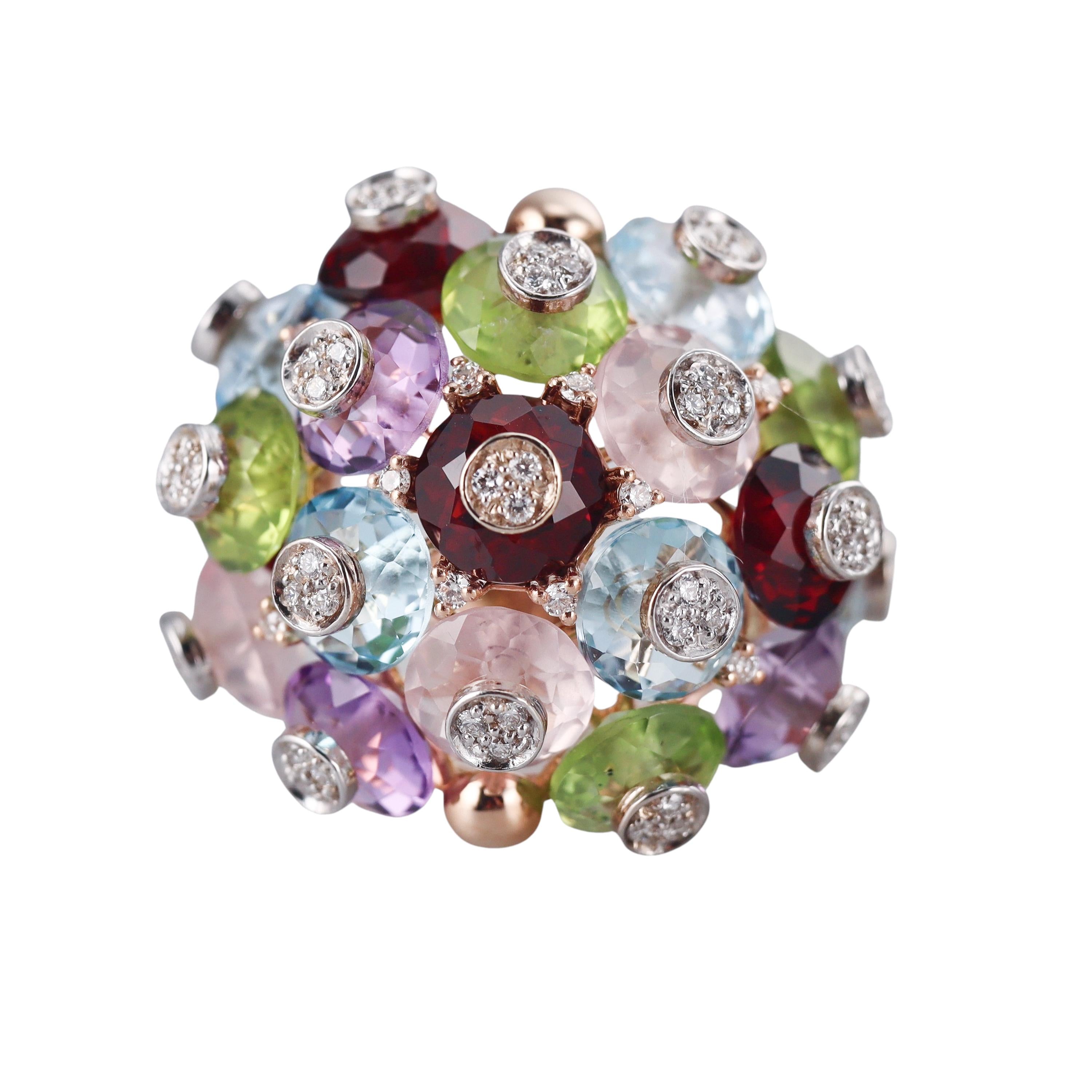Tavanti 18k Gold Diamond Amethyst Peridot Topaz Garnet Ring