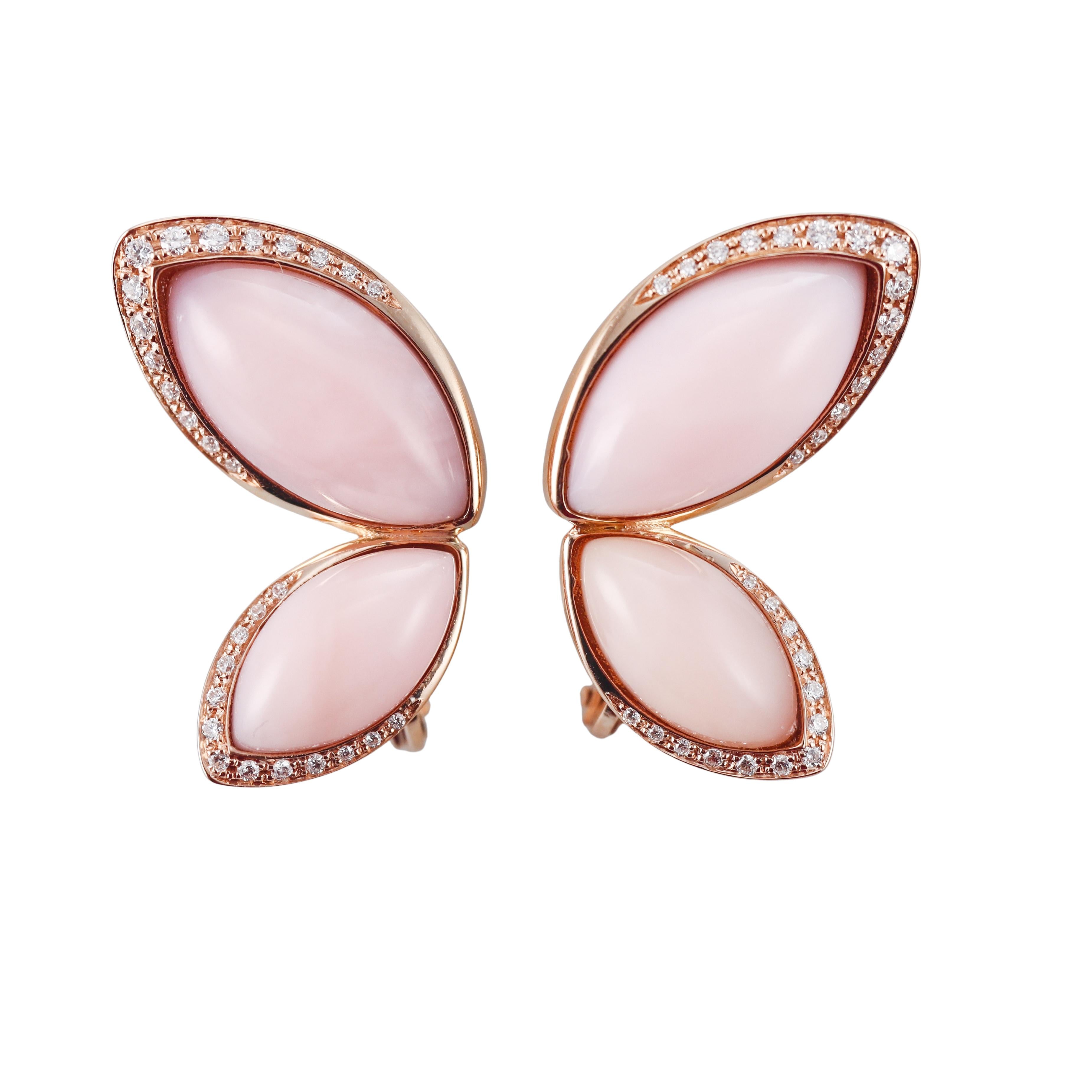 Tavanti 18k Gold Diamond Pink Opal Butterfly Earrings