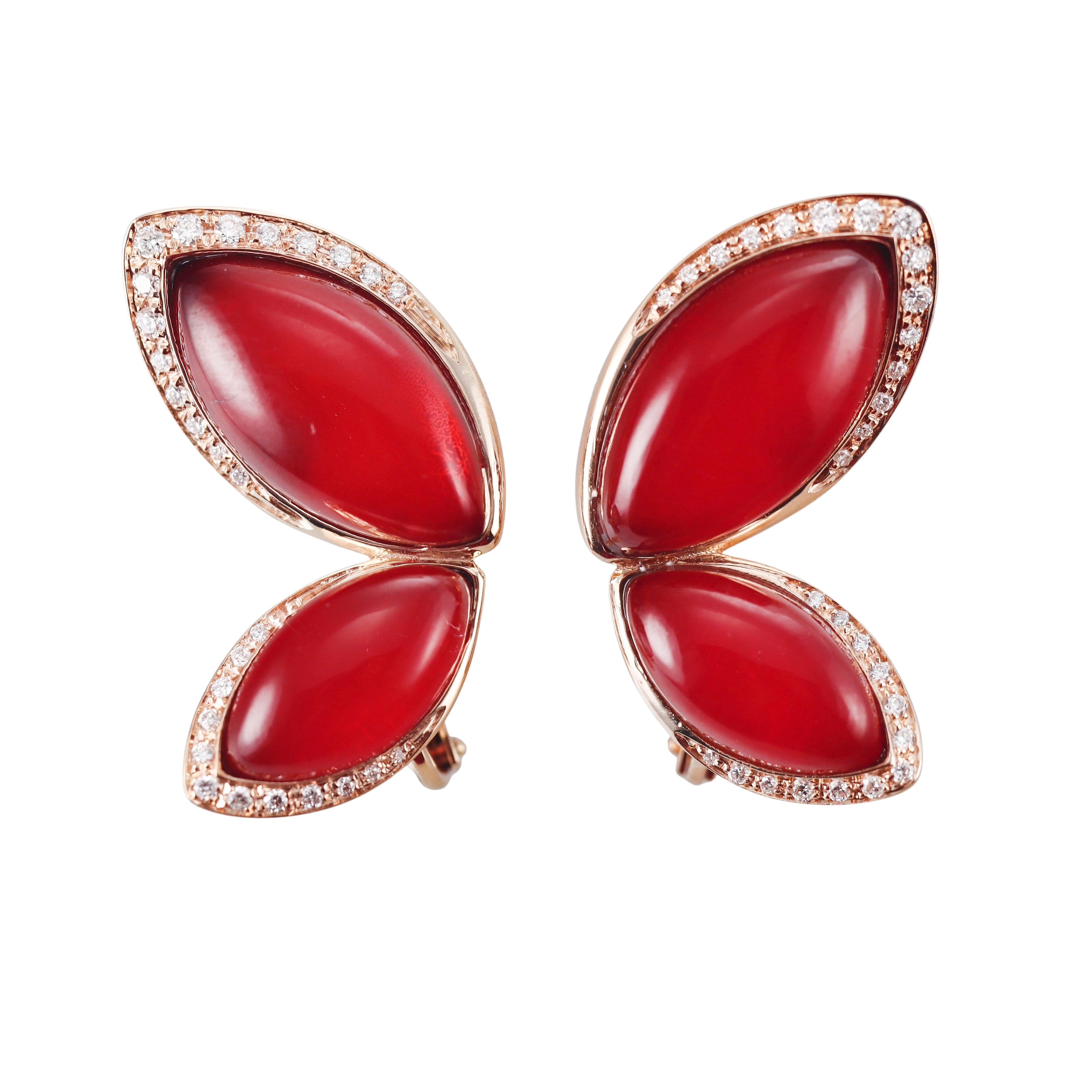 Tavanti 18k Gold Diamond Red Aventurine Butterfly Earrings
