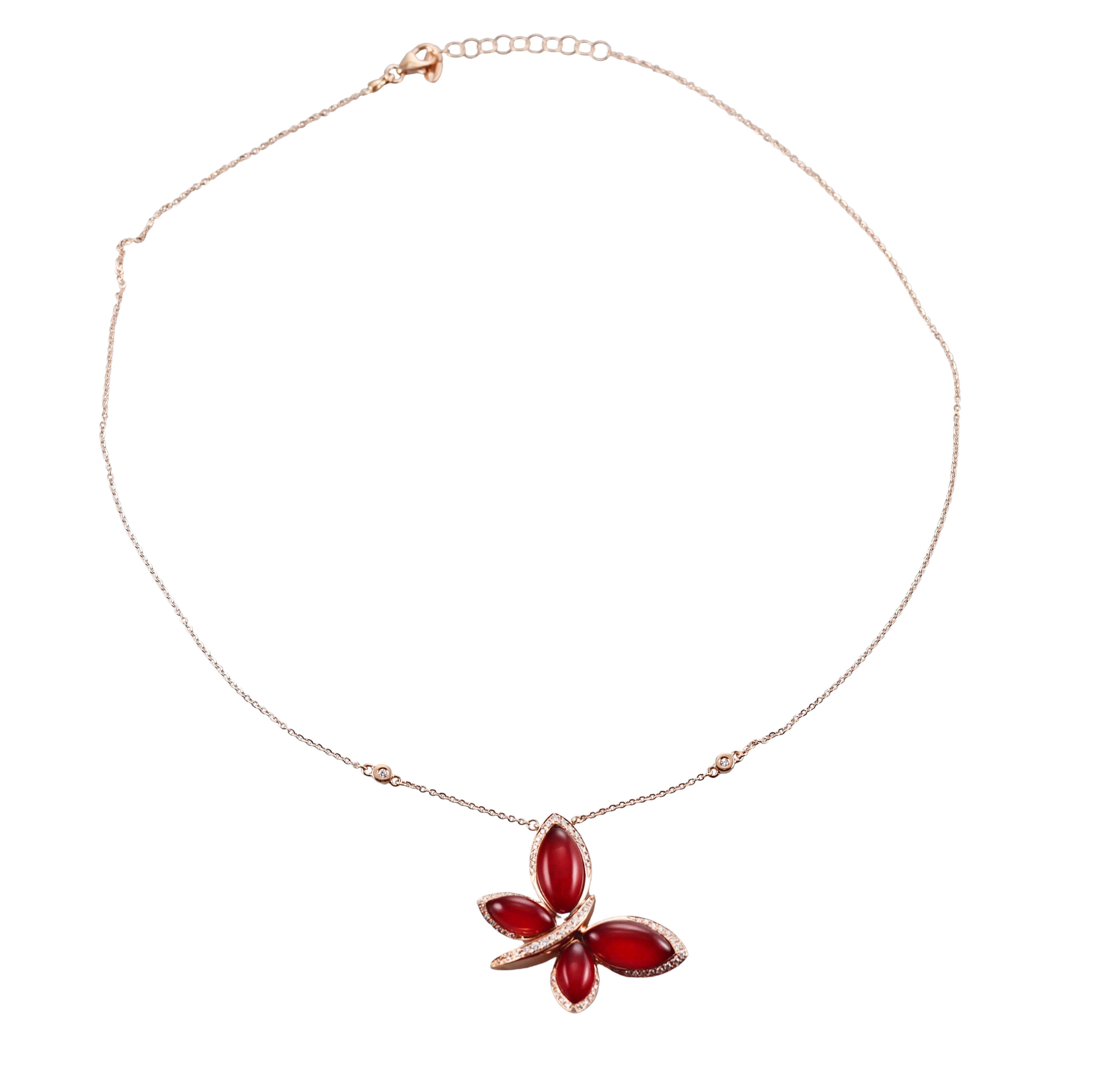 Tavanti 18k Gold Diamond Red Aventurine Butterfly Necklace