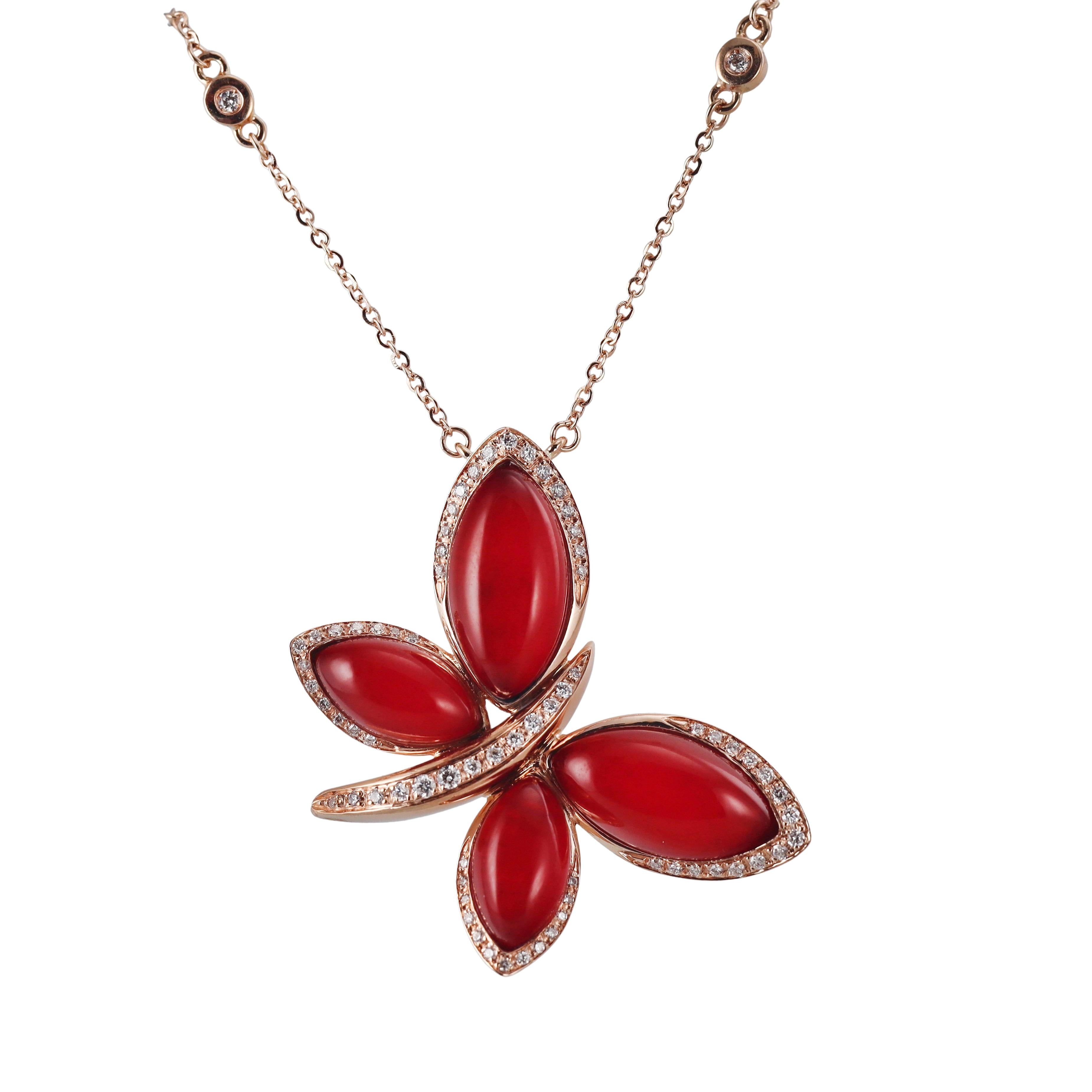 Tavanti 18k Gold Diamond Red Aventurine Butterfly Necklace