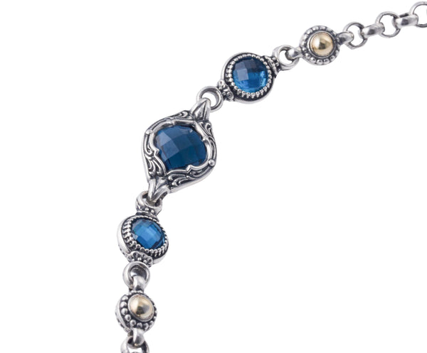 Konstantino Silver Gold London Blue Topaz Toggle Necklace