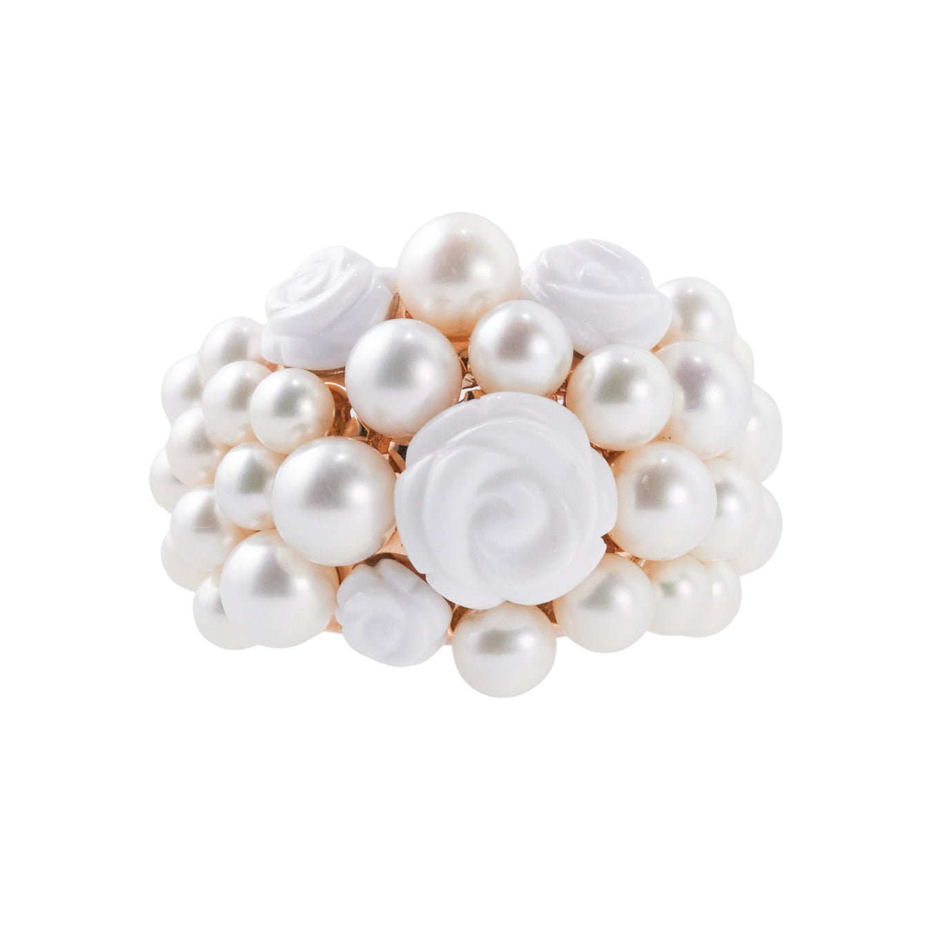 Mimi Milano Grace White Agate Pearl Rose Gold Dome Ring