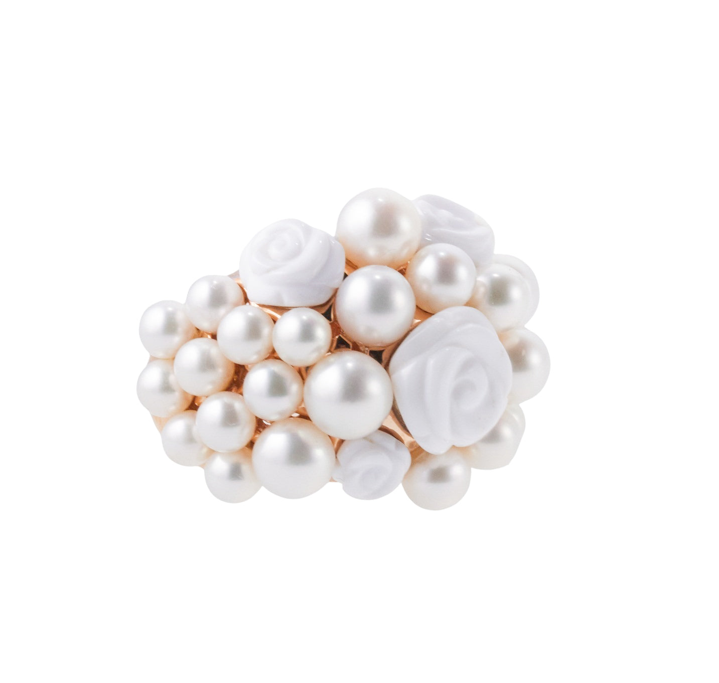 Mimi Milano Grace White Agate Pearl Rose Gold Dome Ring