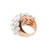 Mimi Milano Grace White Agate Pearl Rose Gold Dome Ring