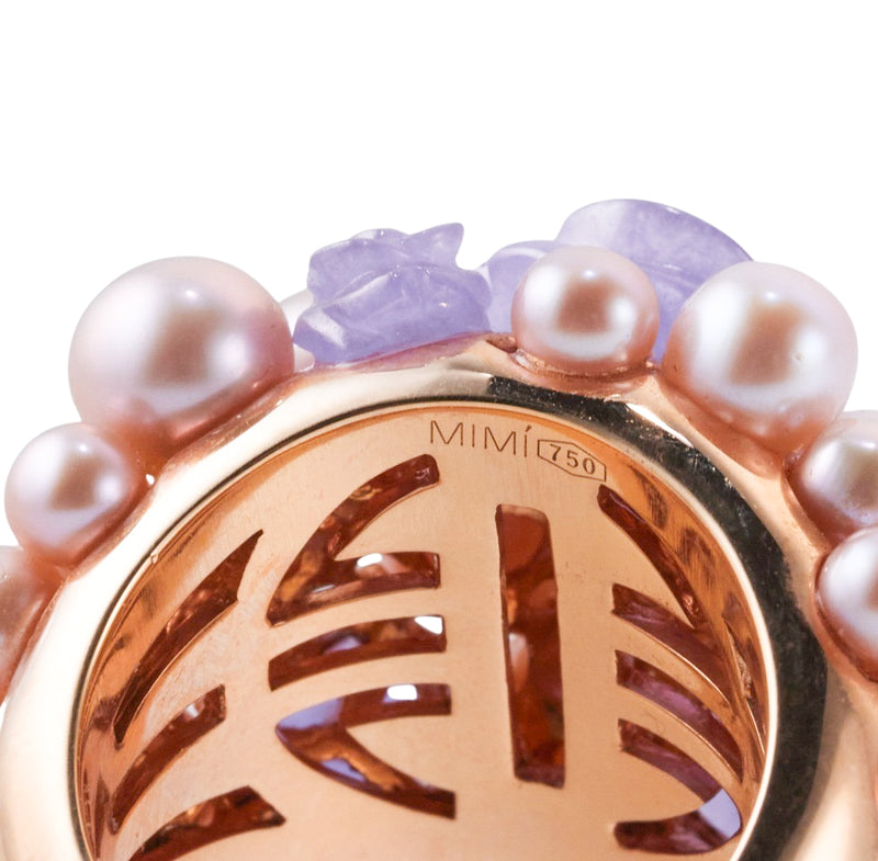 Mimi Milano Grace Lavender Jade Pearl Rose Gold Dome Ring