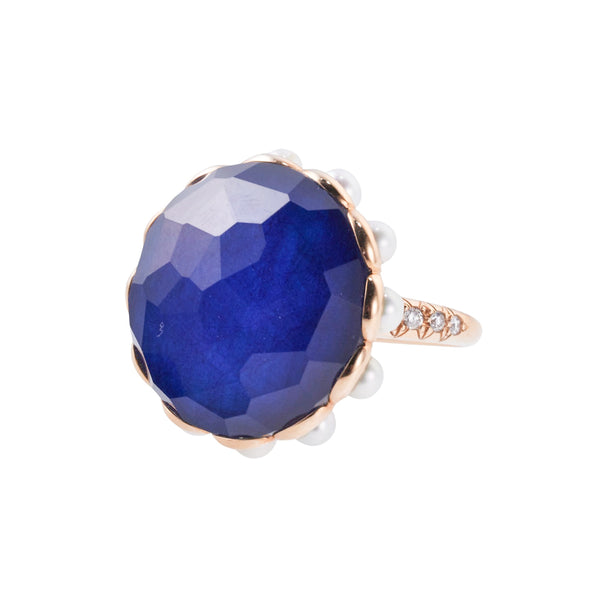 Mimi Milano Belle Blue Crystal Pearl Gold Ring