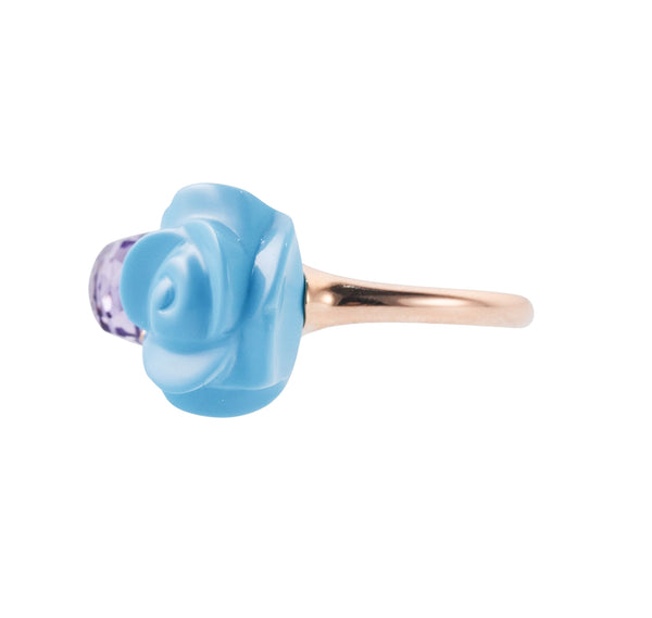Mimi Milano Grace Turquoise Amethyst Flower Gold Ring