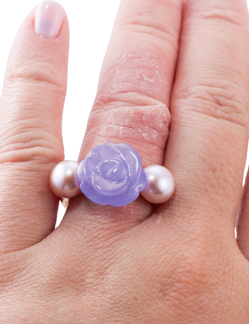 Mimi Milano Lavender Jade Pearl Rose Gold Flower Ring