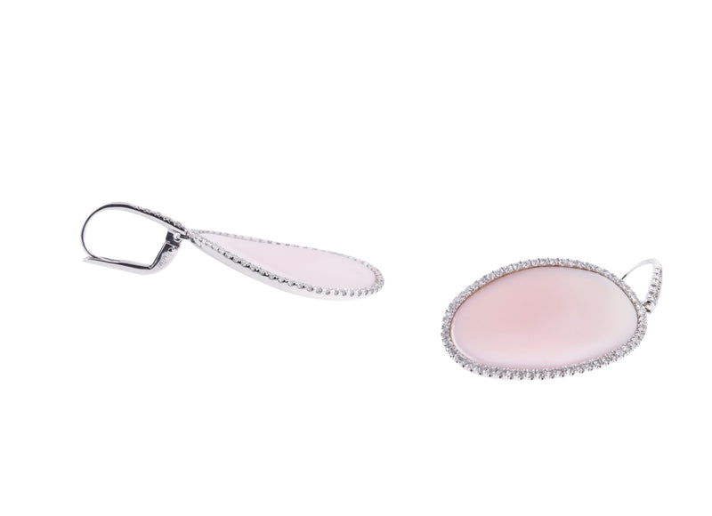 Mimi Milano Aurora Pink Mother of Pearl Diamond Gold Oval Earrings