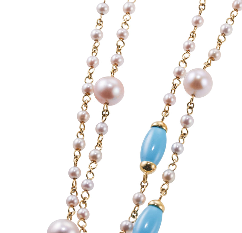 Mimi Milano Nagai Turquoise Pearl Gold Long Necklace