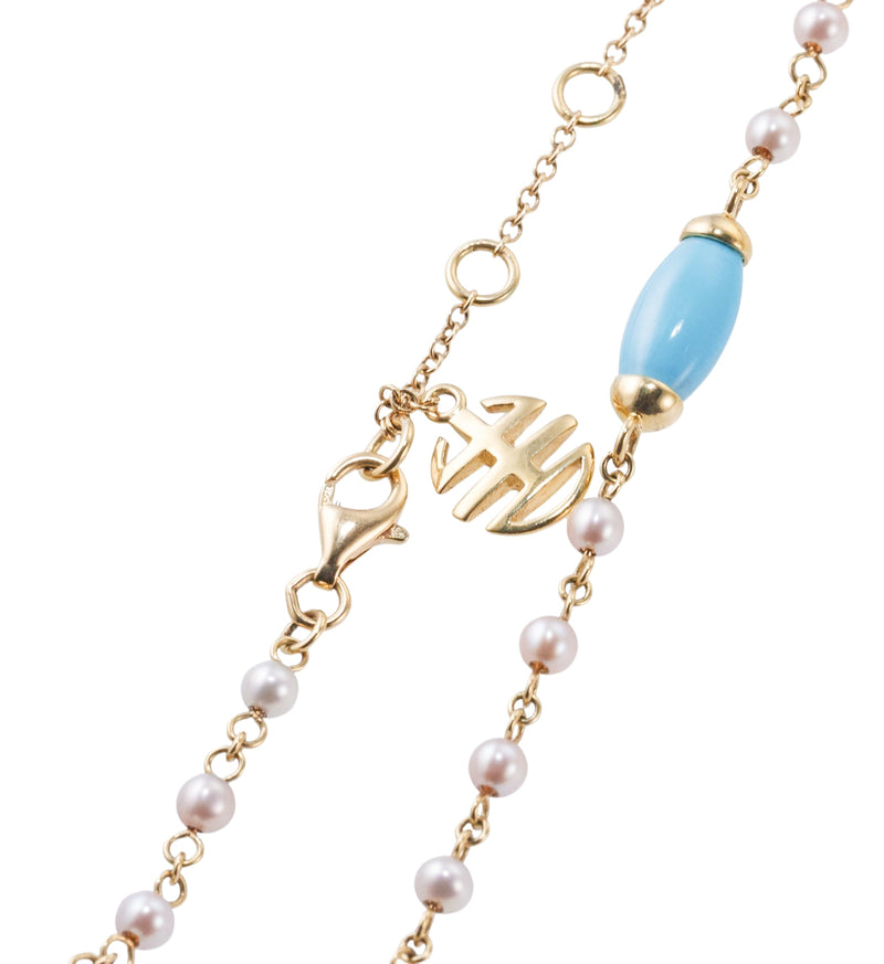 Mimi Milano Nagai Turquoise Pearl Gold Long Necklace