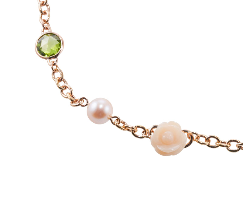 Mimi Milano Grace Pearl Peridot Coral Gold Rose Flower Necklace