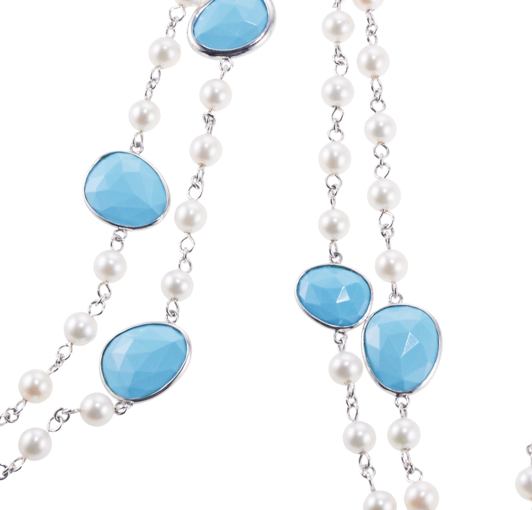 Mimi Milano Pearl Turquoise Gold Long Necklace